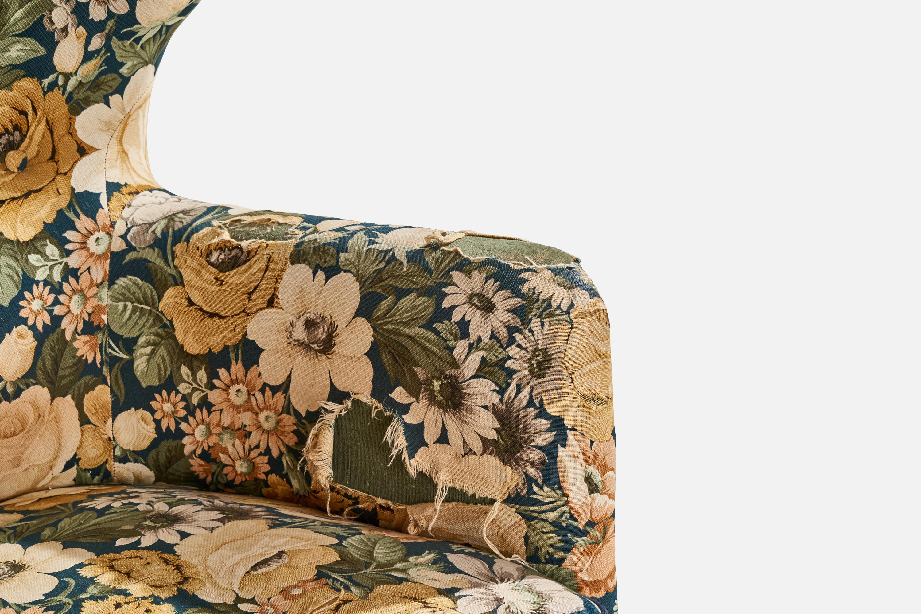 Danish Designer, Lounge Chair, Fabric, Wood, Denmark, 1940s For Sale 8