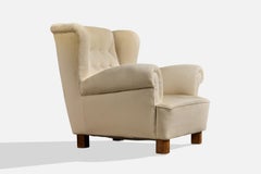 Danish Designer, Lounge Chair, Fabric, Wood, Denmark, 1940s