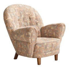Danish Designer, Lounge Chair, Fabric, Wood, Denmark, 1940s