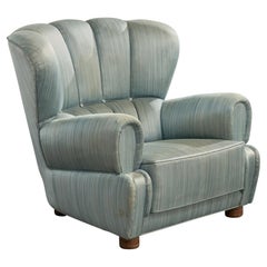 Danish Designer, Lounge Chair, Fabric, Wood, Denmark, 1940s