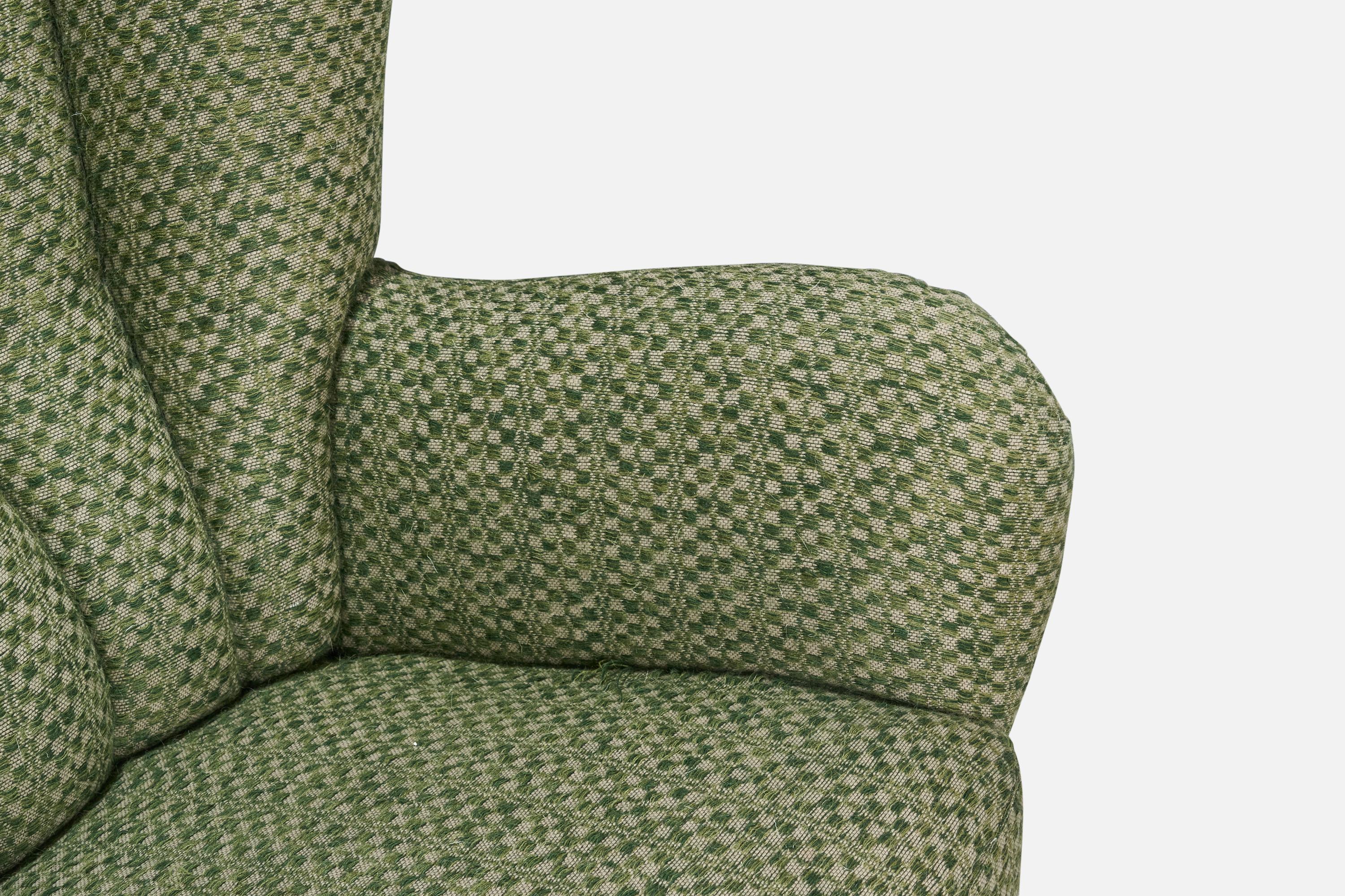 Danish Designer, Lounge Chair, Green Fabric, Wood, Denmark, 1940s For Sale 2