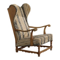 Danish Designer, Lounge Chair, Oak, Fabric, Brass, Denmark, 1920s