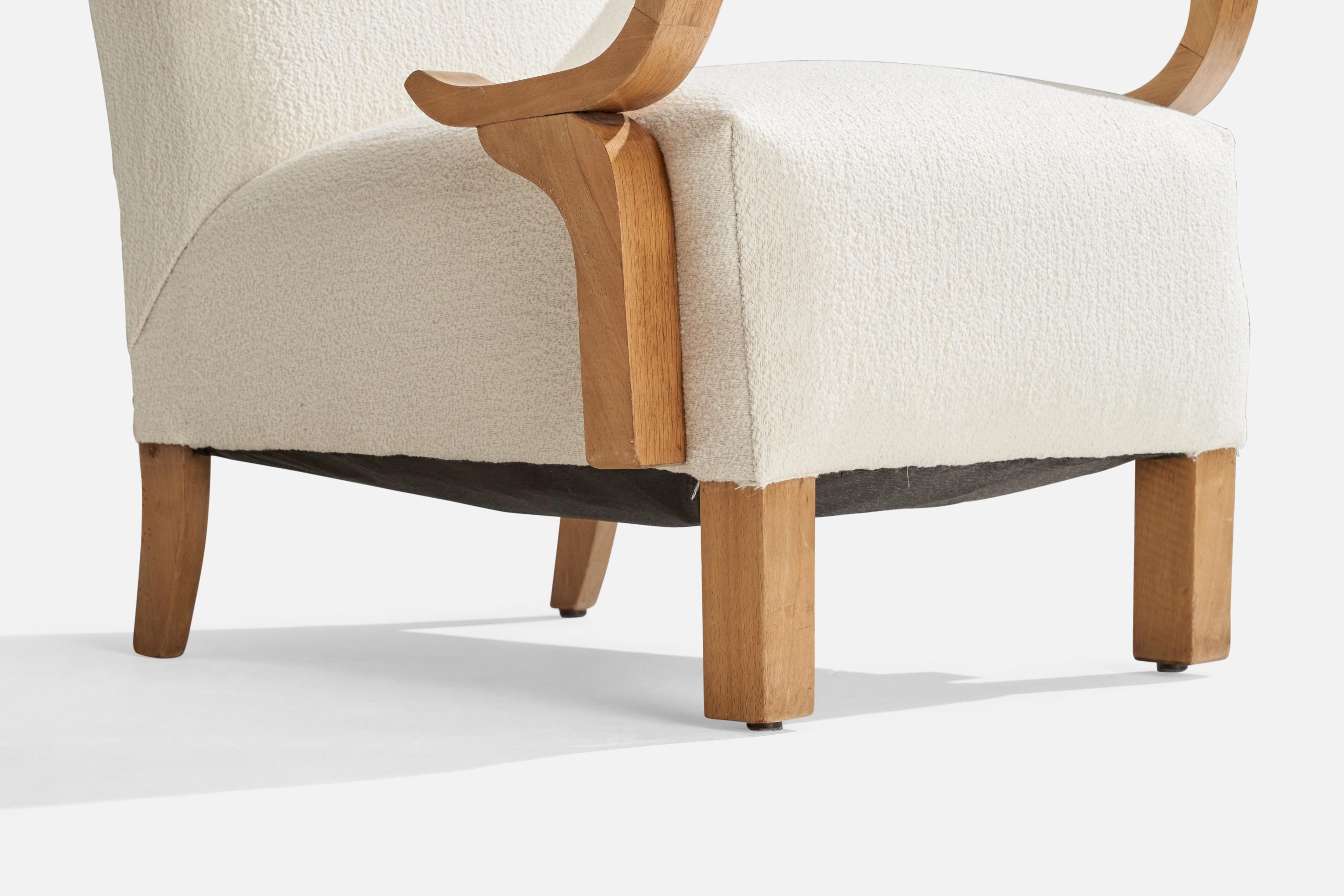 Danish Designer, Lounge Chair, Oak, Fabric, Denmark, 1940s For Sale 5