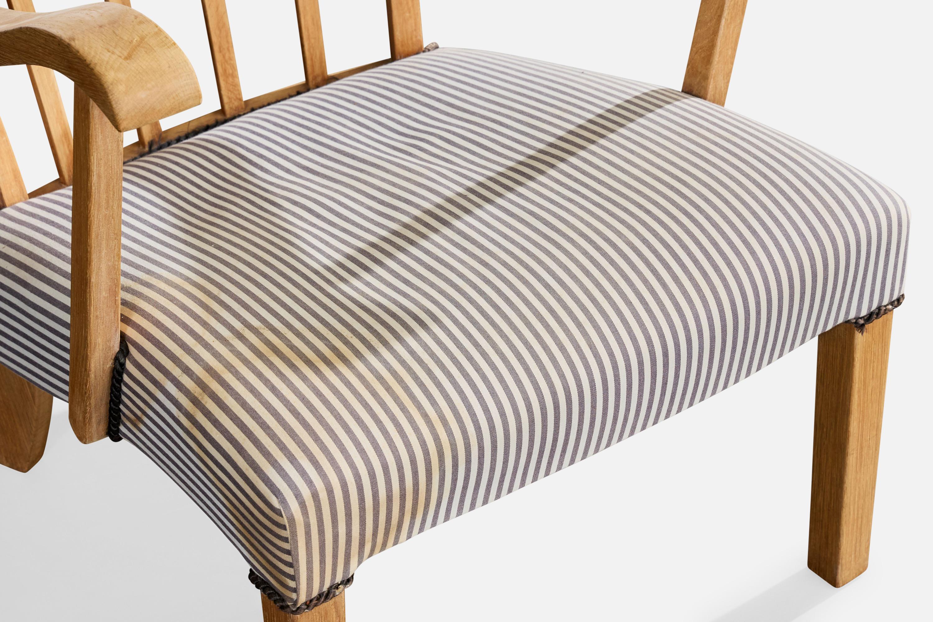 Dänischer Designer, Loungesessel, Eiche, Stoff, Dänemark, 1940er Jahre im Angebot 5