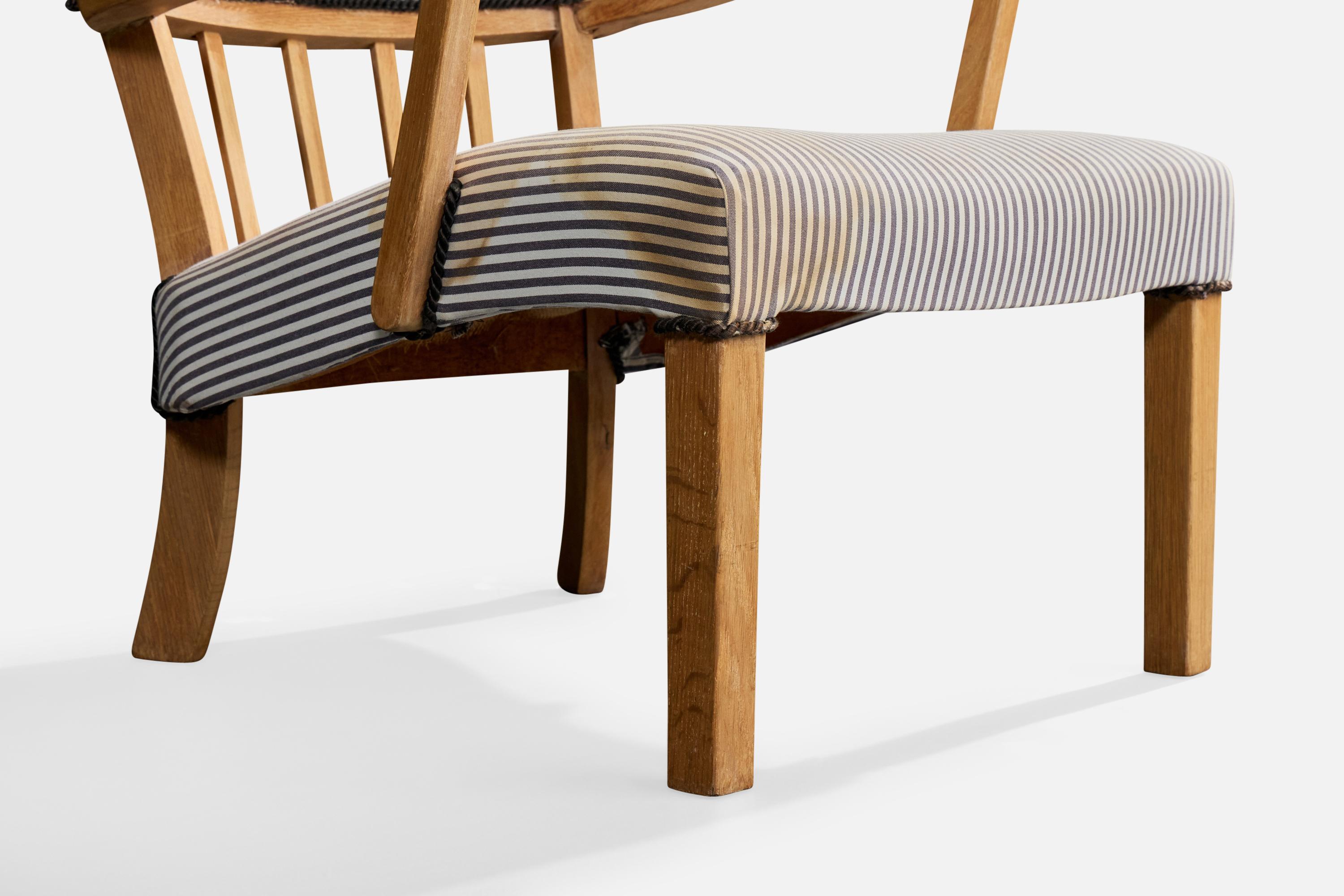 Dänischer Designer, Loungesessel, Eiche, Stoff, Dänemark, 1940er Jahre im Angebot 7