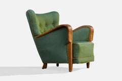 Danish Designer, Lounge Chair, Oak, Fabric, Denmark, 1940s