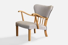 Danish Designer, Lounge Chair, Oak, Fabric, Denmark, 1940s