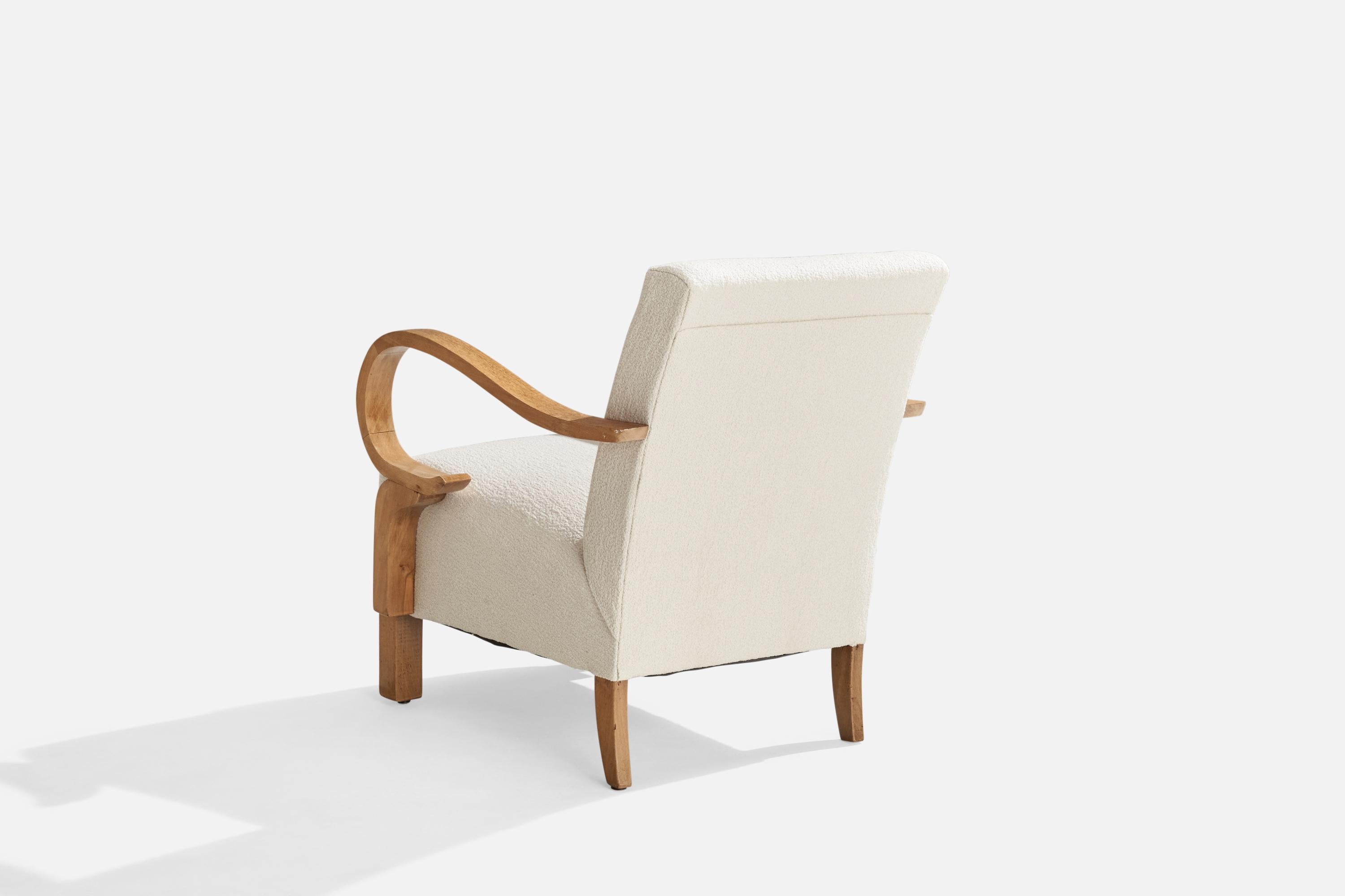 Scandinavian Modern Danish Designer, Lounge Chair, Oak, Fabric, Denmark, 1940s For Sale