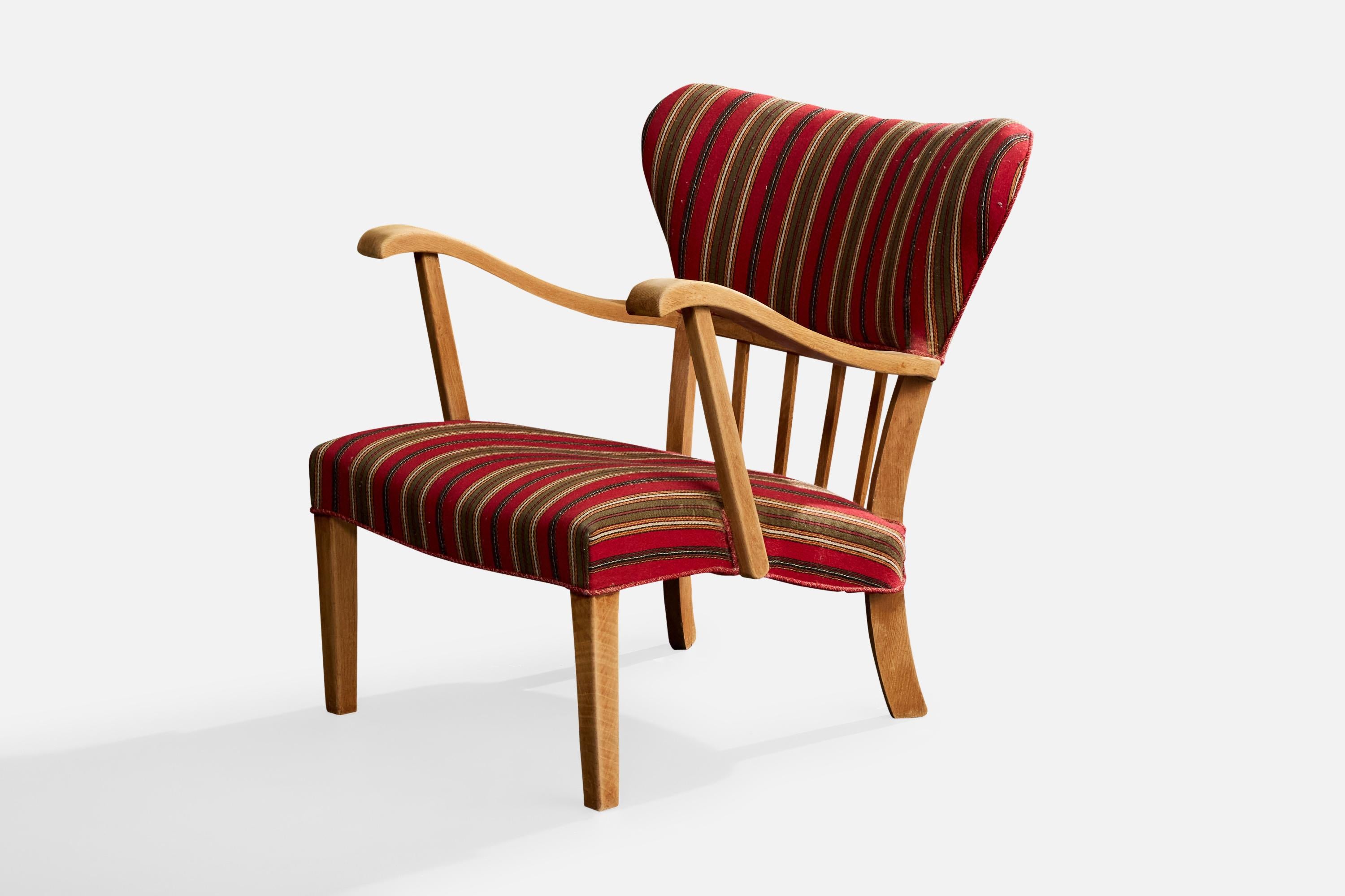 Scandinave moderne Chaise longue de designer danois, Oak Oak, tissu, Danemark, années 1940 en vente