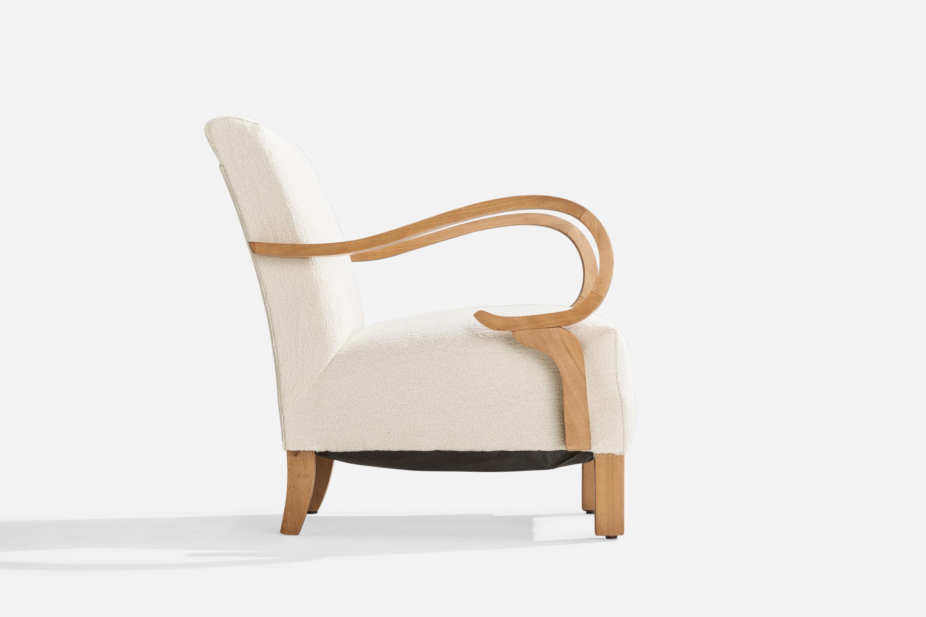 Danish Designer, Lounge Chair, Oak, Fabric, Denmark, 1940s In Good Condition For Sale In High Point, NC