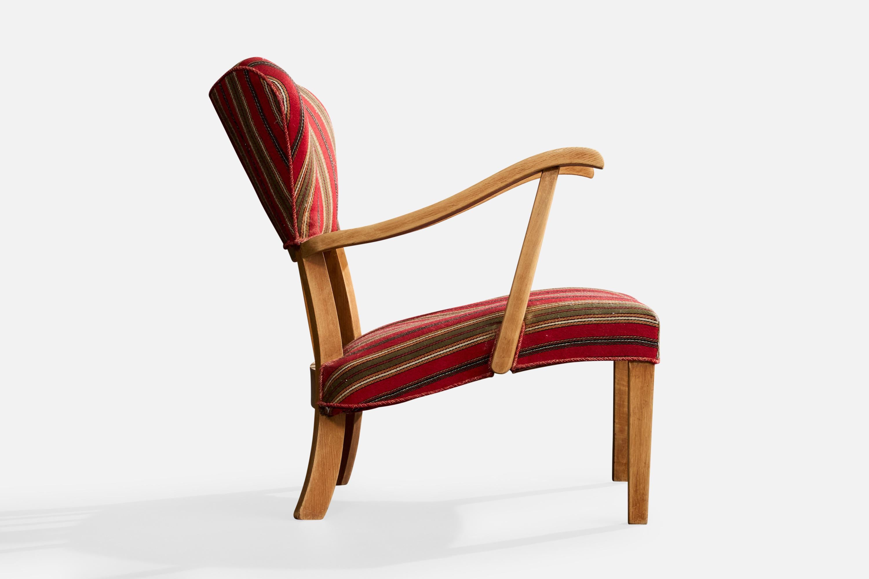 Milieu du XXe siècle Chaise longue de designer danois, Oak Oak, tissu, Danemark, années 1940 en vente