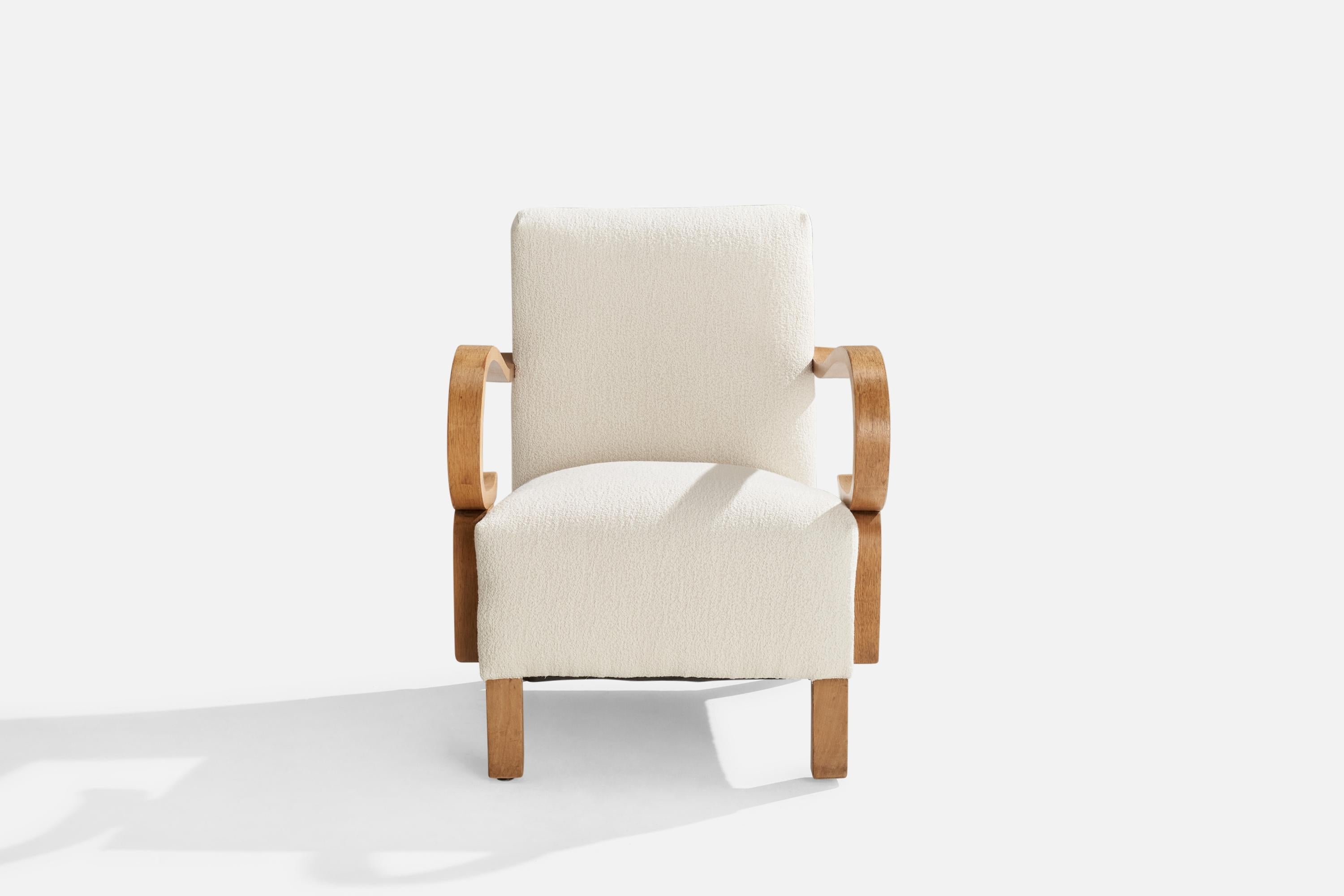 Danish Designer, Lounge Chair, Oak, Fabric, Denmark, 1940s For Sale 2