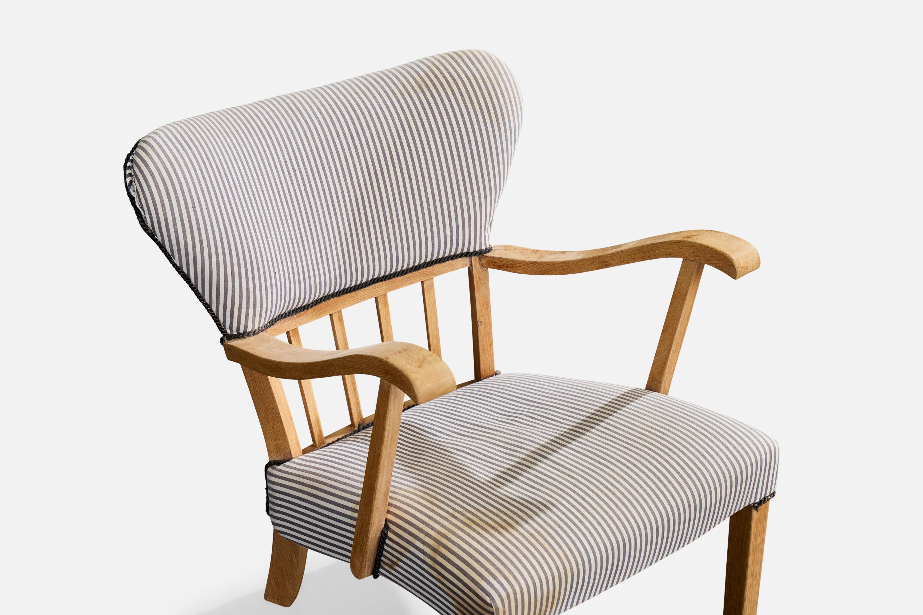 Dänischer Designer, Loungesessel, Eiche, Stoff, Dänemark, 1940er Jahre im Angebot 2