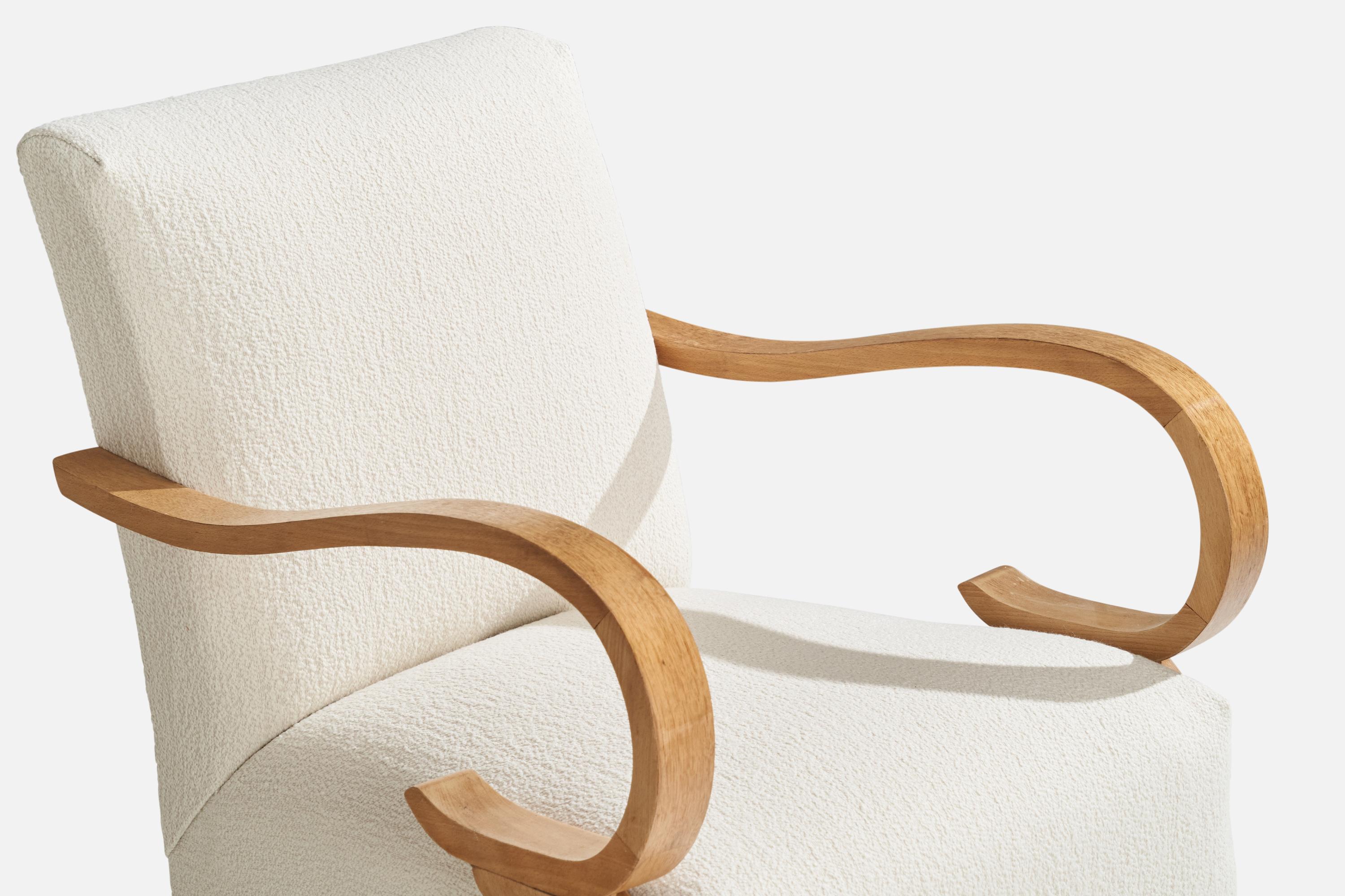 Danish Designer, Lounge Chair, Oak, Fabric, Denmark, 1940s For Sale 3