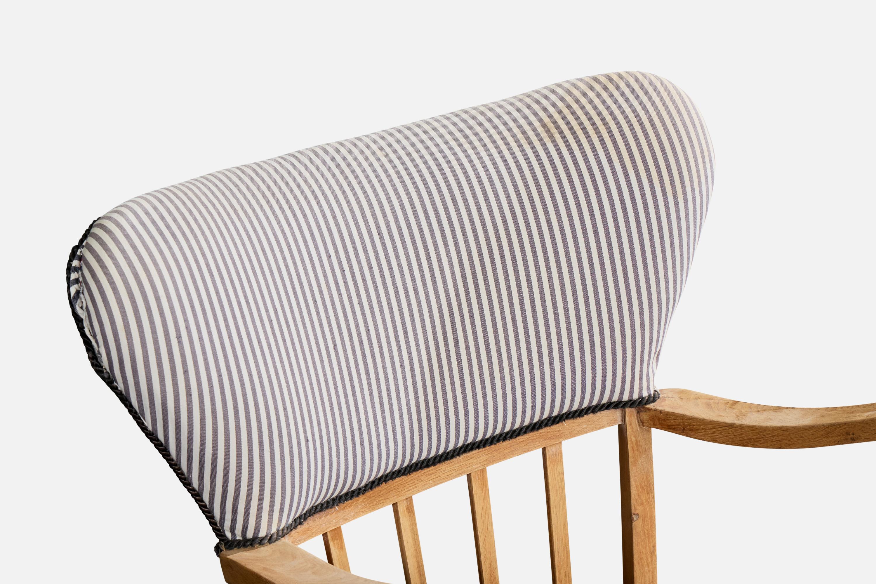 Dänischer Designer, Loungesessel, Eiche, Stoff, Dänemark, 1940er Jahre im Angebot 3