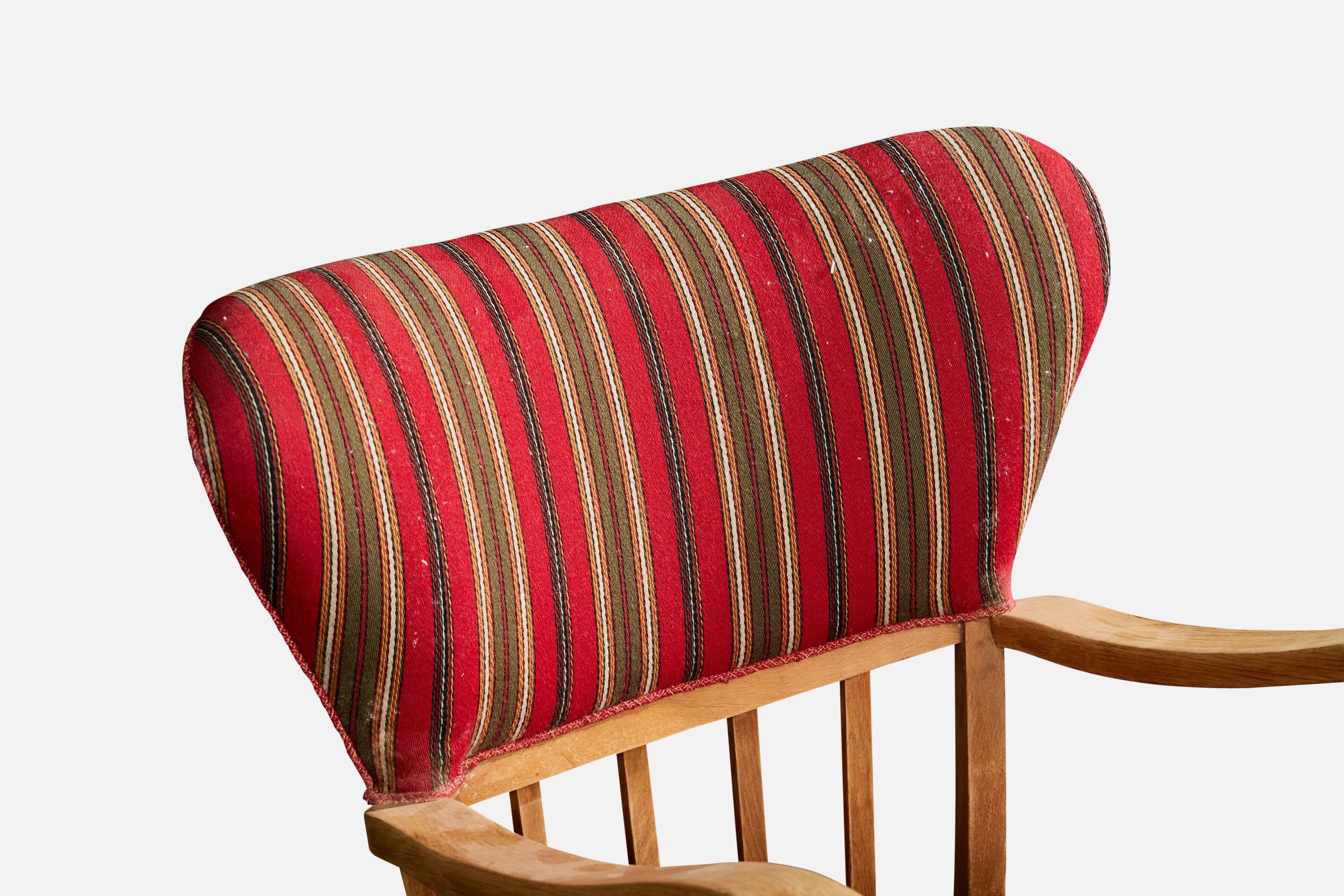 Chaise longue de designer danois, Oak Oak, tissu, Danemark, années 1940 en vente 1