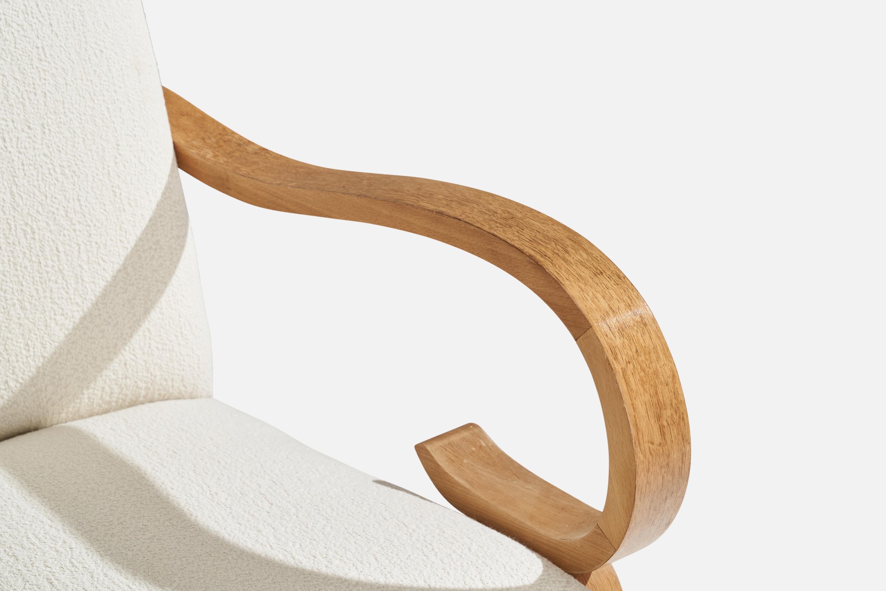 Danish Designer, Lounge Chair, Oak, Fabric, Denmark, 1940s For Sale 4