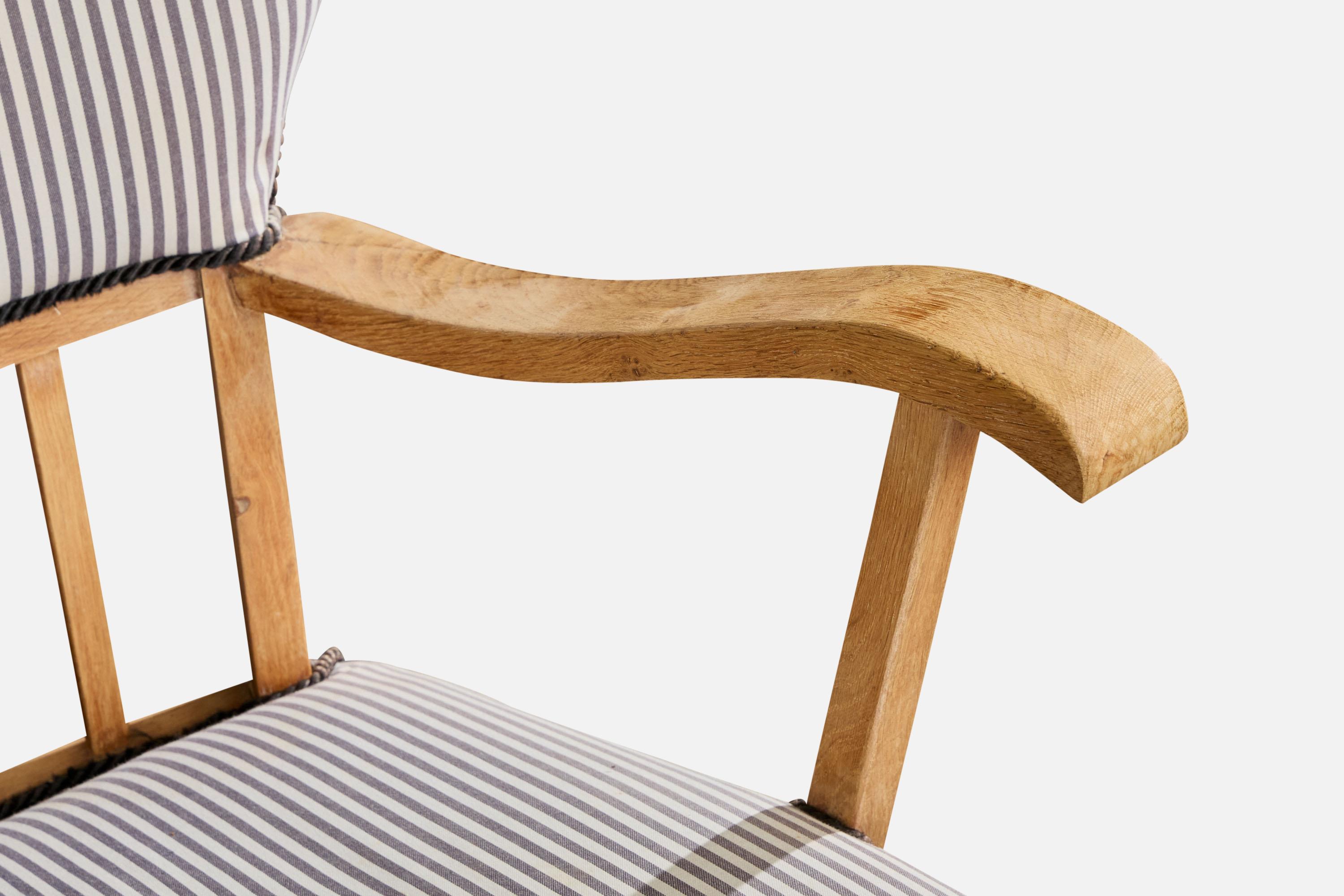 Dänischer Designer, Loungesessel, Eiche, Stoff, Dänemark, 1940er Jahre im Angebot 4