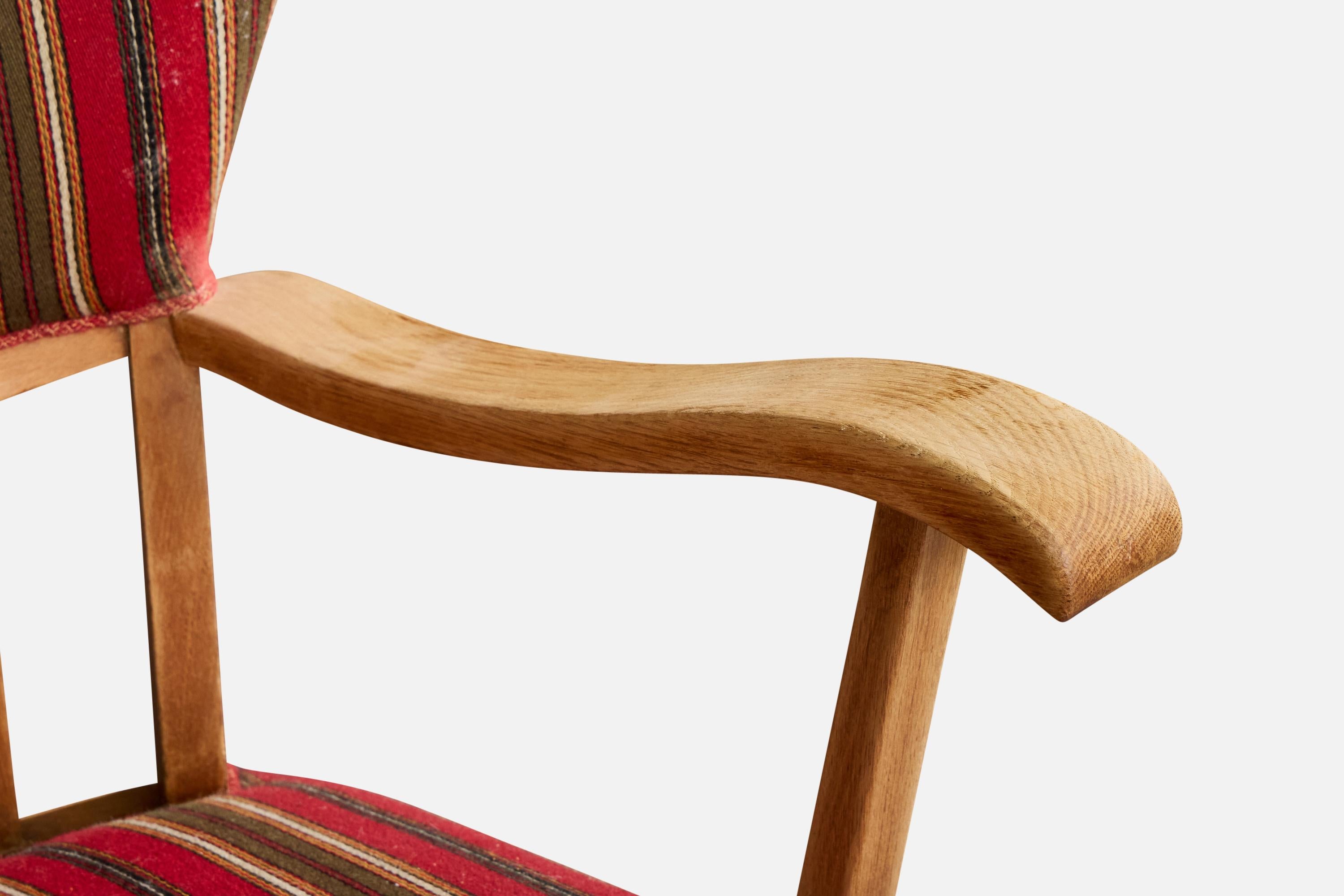 Chaise longue de designer danois, Oak Oak, tissu, Danemark, années 1940 en vente 2