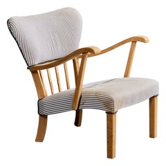 Danish Designer, Lounge Chair, Oak, Fabric, Denmark, 1940s