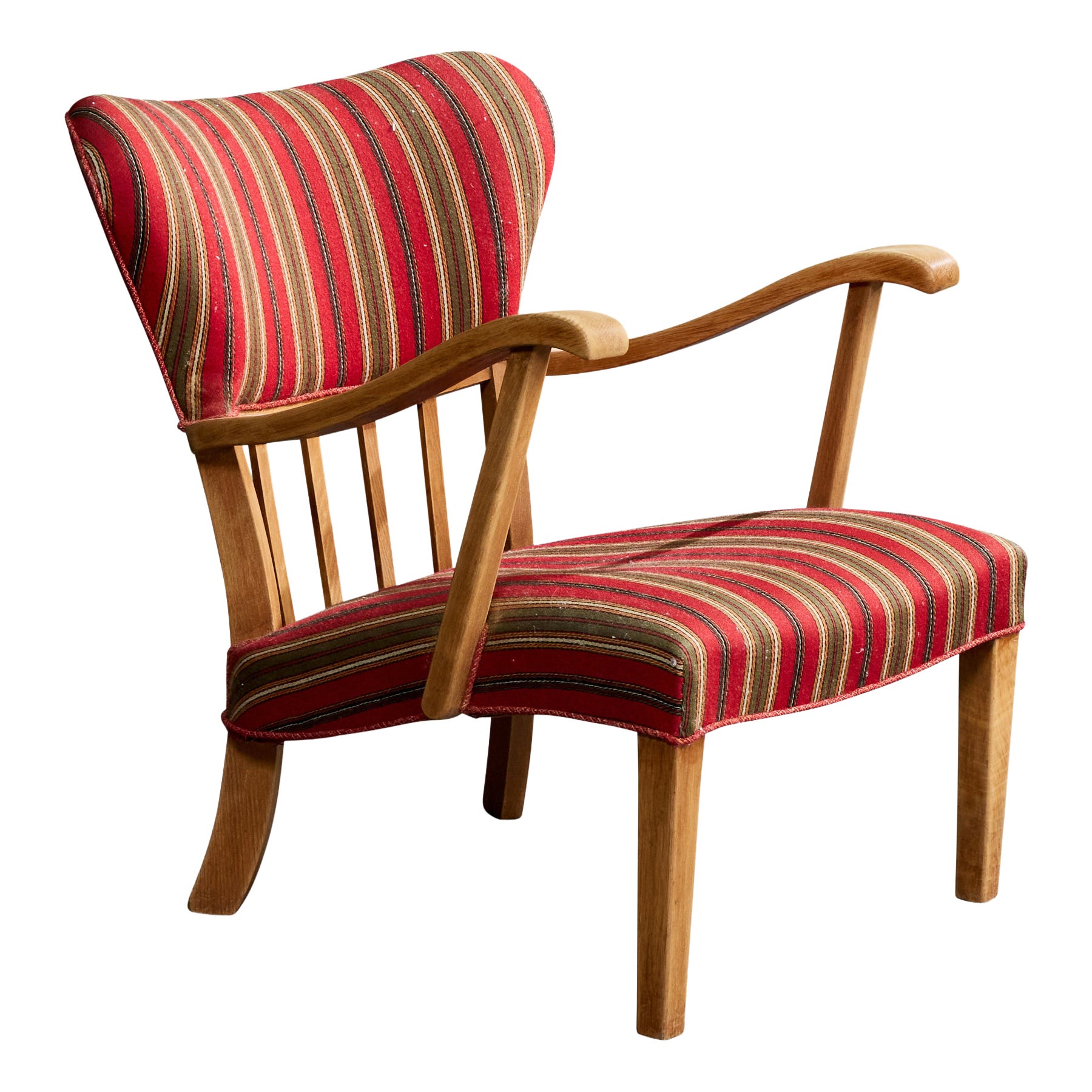 Danish Designer, Lounge Chair, Oak, Fabric, Denmark, 1940s