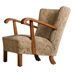 Danish Designer, Lounge Chair, Oak, Fabric, Denmark, 1940s