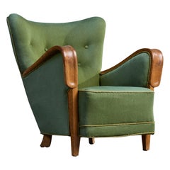 Danish Designer, Lounge Chair, Oak, Fabric, Denmark, 1940s