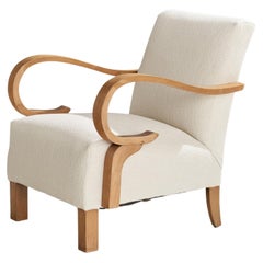 Vintage Danish Designer, Lounge Chair, Oak, Fabric, Denmark, 1940s