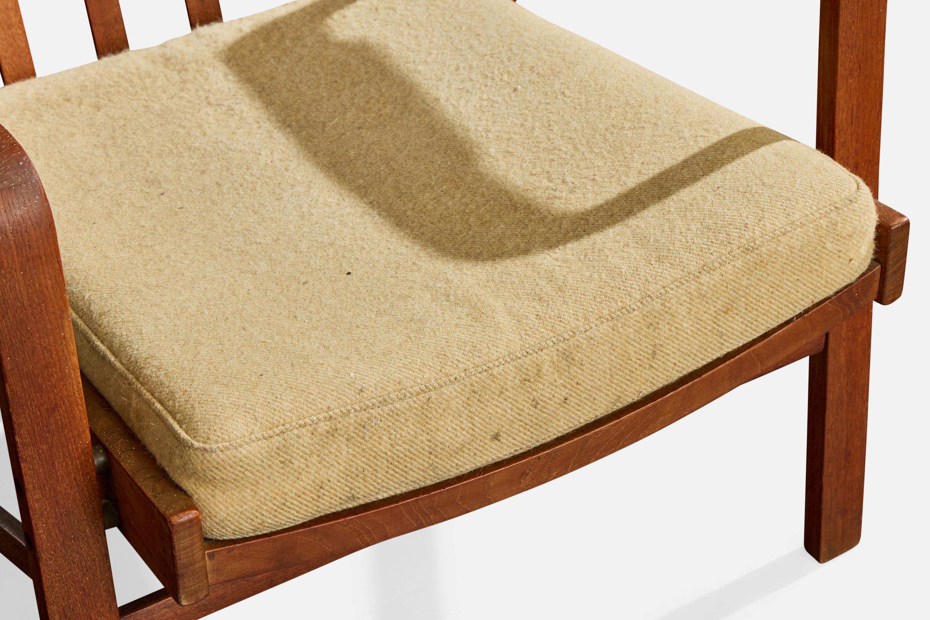 Danish Designer, Lounge Chair, Oak, Fabric, Denmark, 1960s For Sale 5