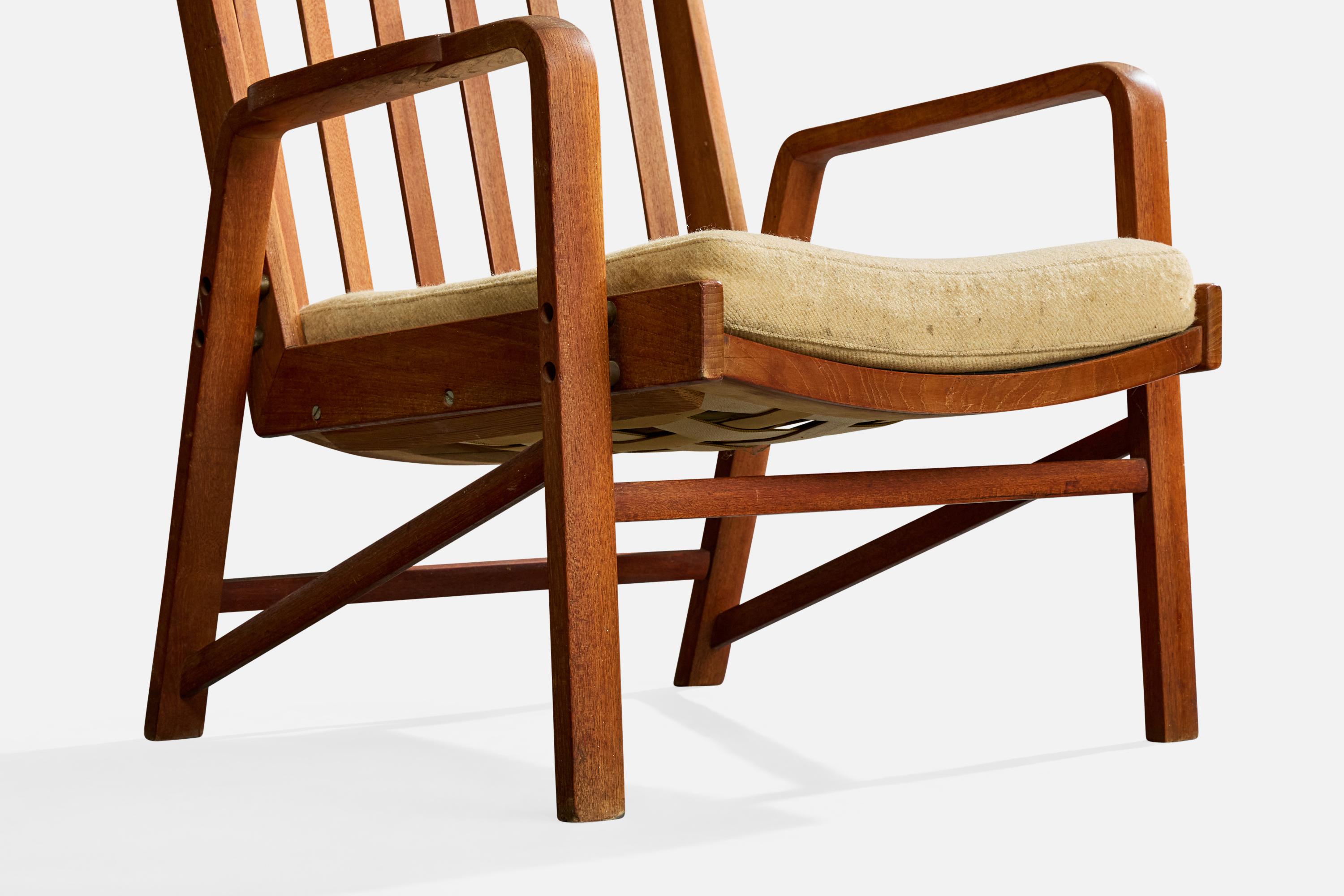 Danish Designer, Lounge Chair, Oak, Fabric, Denmark, 1960s For Sale 6