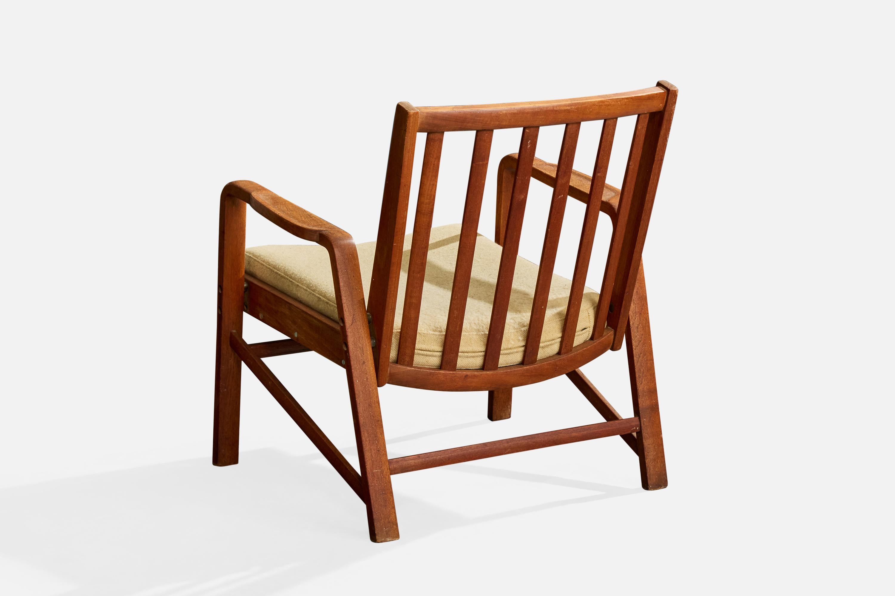 Mid-20th Century Danish Designer, Lounge Chair, Oak, Fabric, Denmark, 1960s For Sale