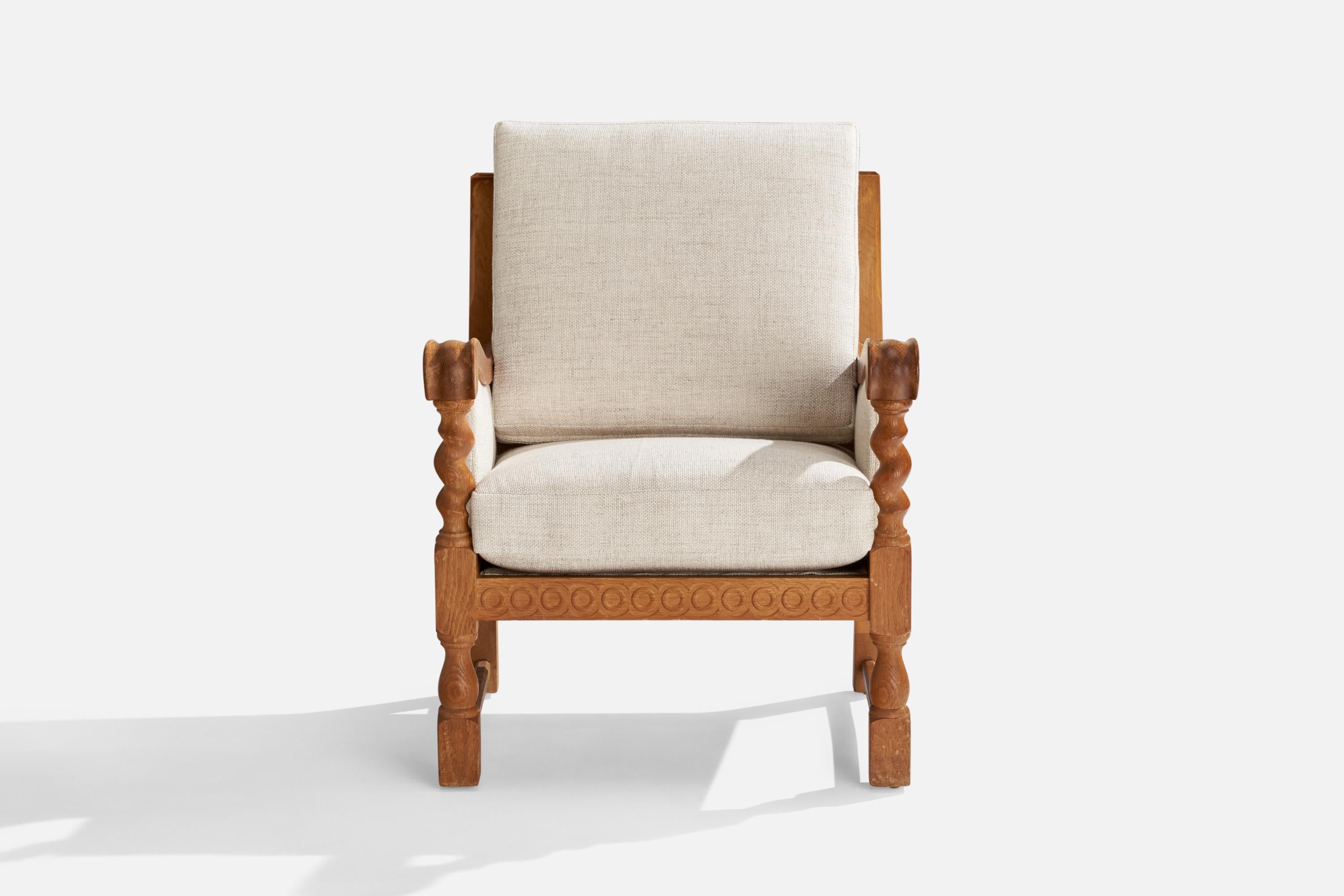 Danish Designer, Lounge Chair, Oak, Fabric, Denmark, 1960s For Sale 1