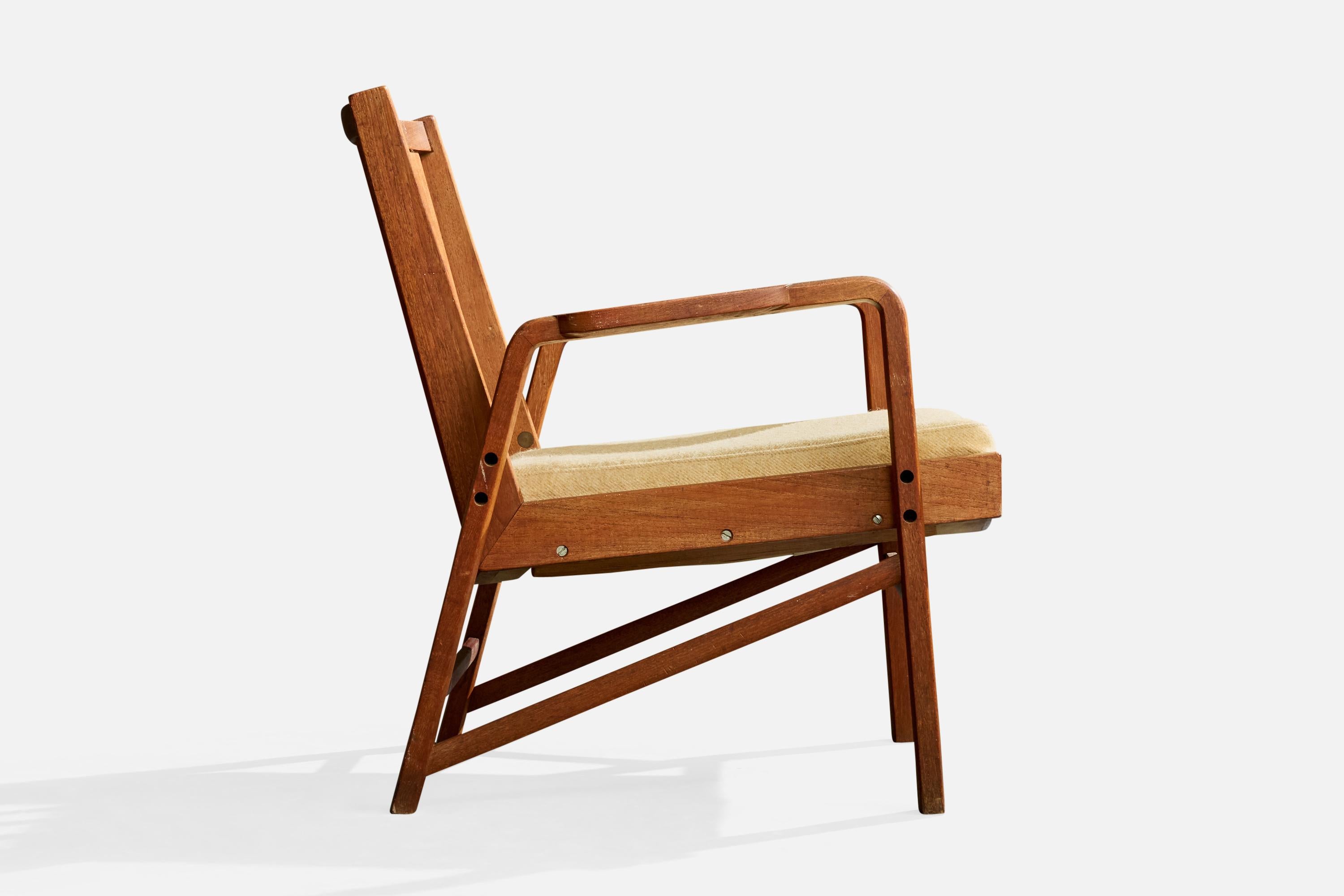 Danish Designer, Lounge Chair, Oak, Fabric, Denmark, 1960s For Sale 1