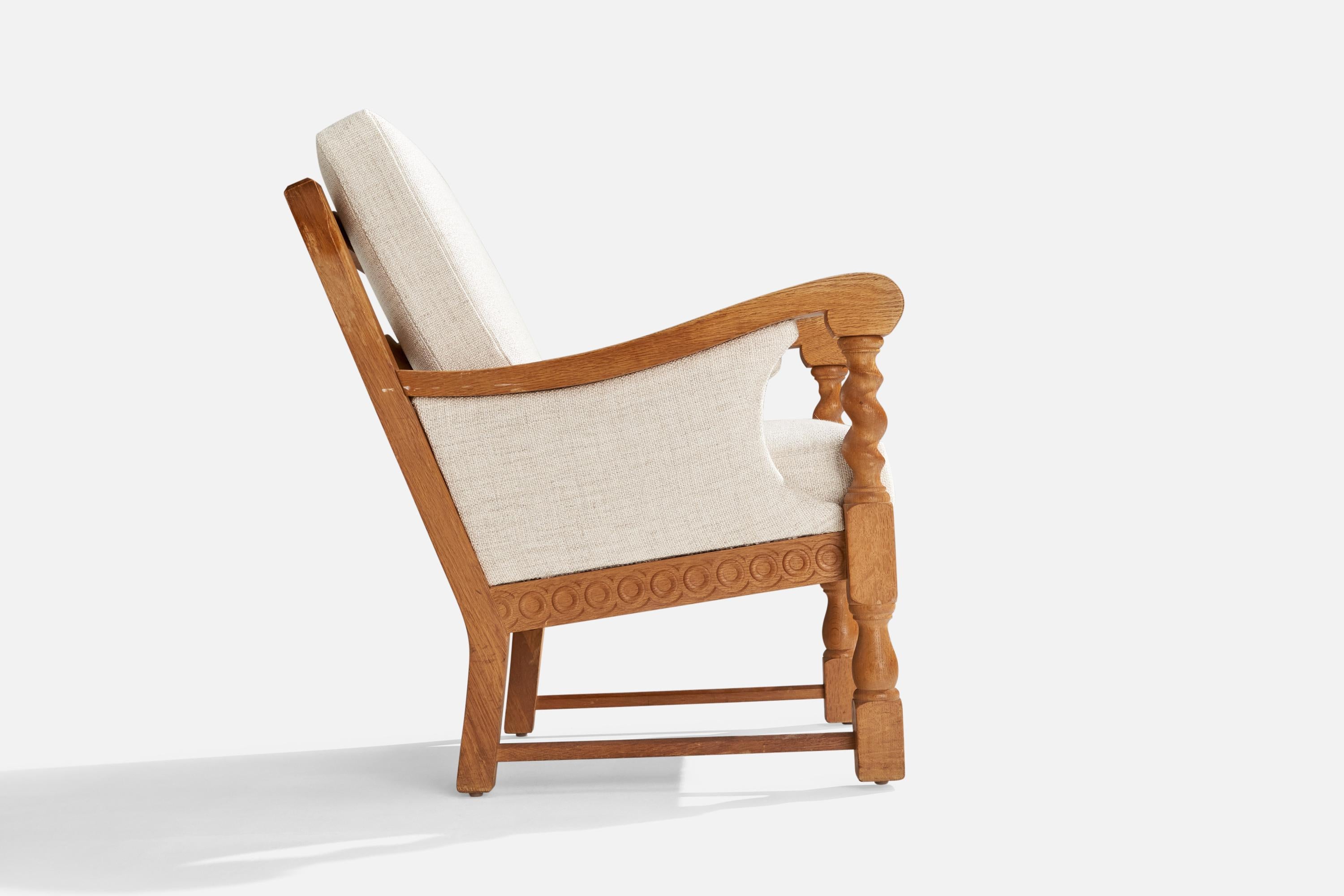 Danish Designer, Lounge Chair, Oak, Fabric, Denmark, 1960s For Sale 2