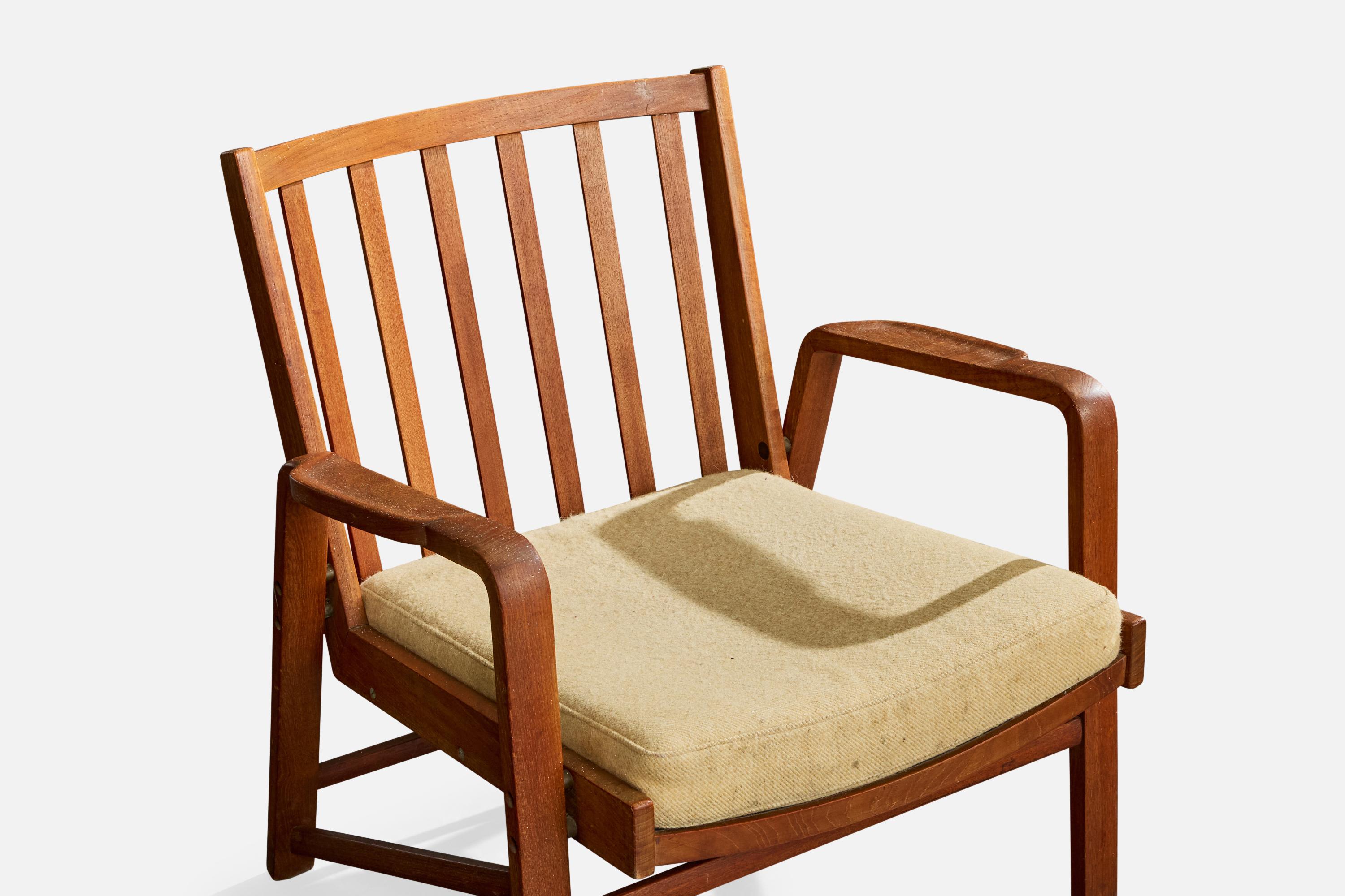 Danish Designer, Lounge Chair, Oak, Fabric, Denmark, 1960s For Sale 2