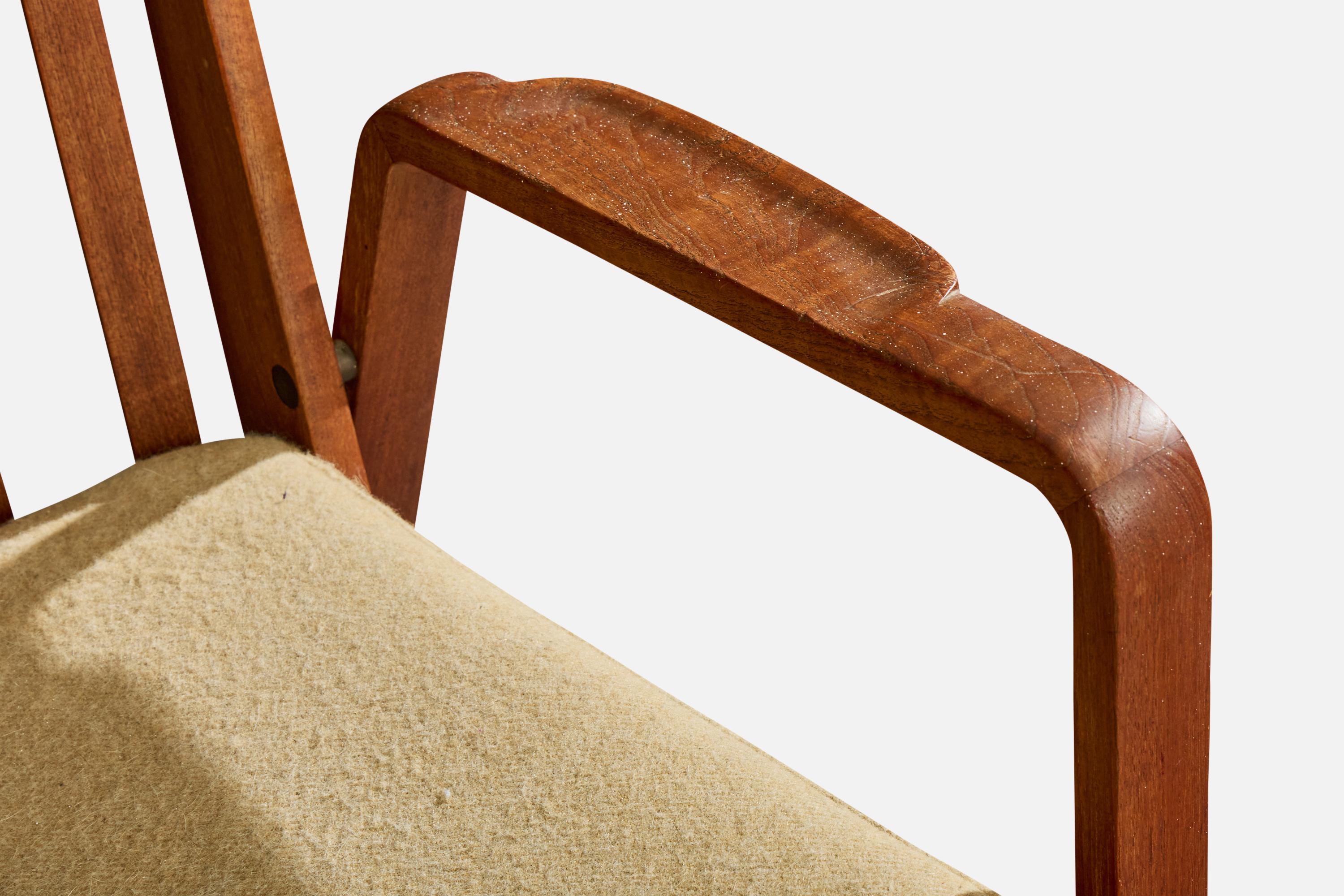 Danish Designer, Lounge Chair, Oak, Fabric, Denmark, 1960s For Sale 4