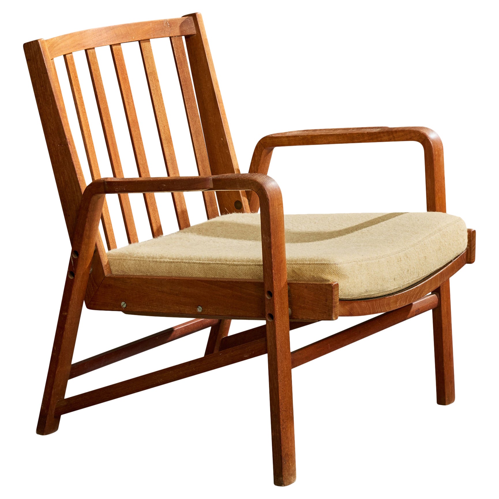 Danish Designer, Lounge Chair, Oak, Fabric, Denmark, 1960s