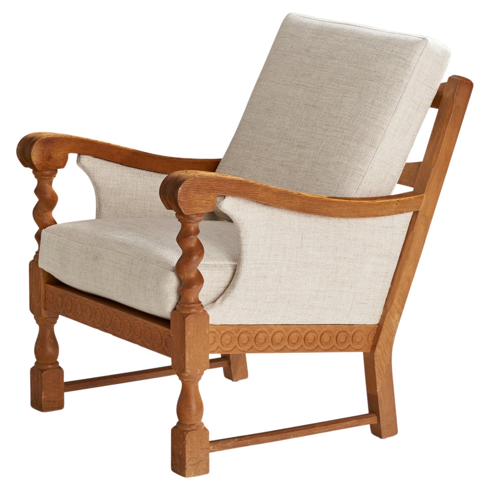 Danish Designer, Lounge Chair, Oak, Fabric, Denmark, 1960s For Sale
