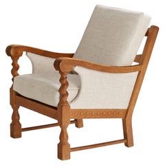 Vintage Danish Designer, Lounge Chair, Oak, Fabric, Denmark, 1960s