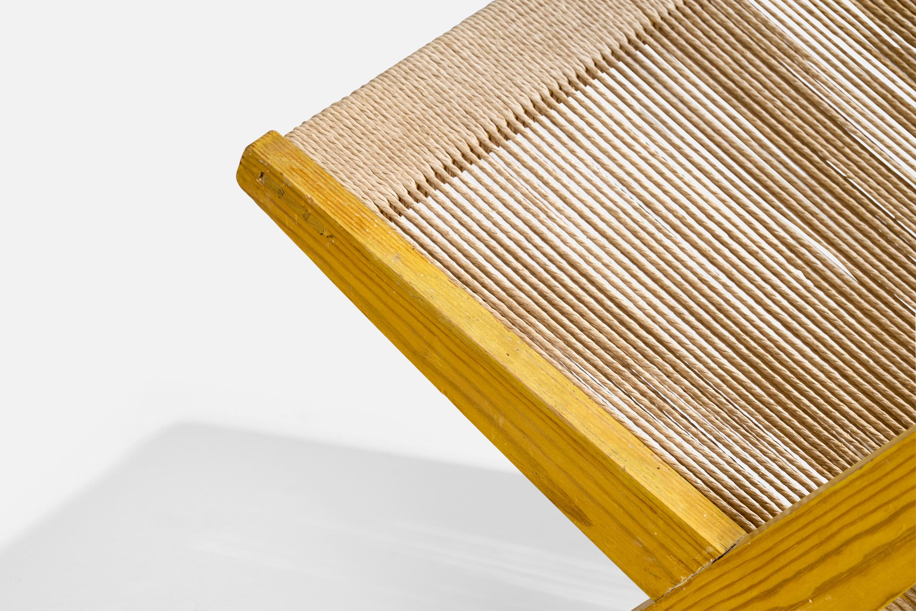 Dänischer Designer, Loungesessel, Kiefernholz, Papierkordel, Dänemark, 1960er Jahre im Angebot 6