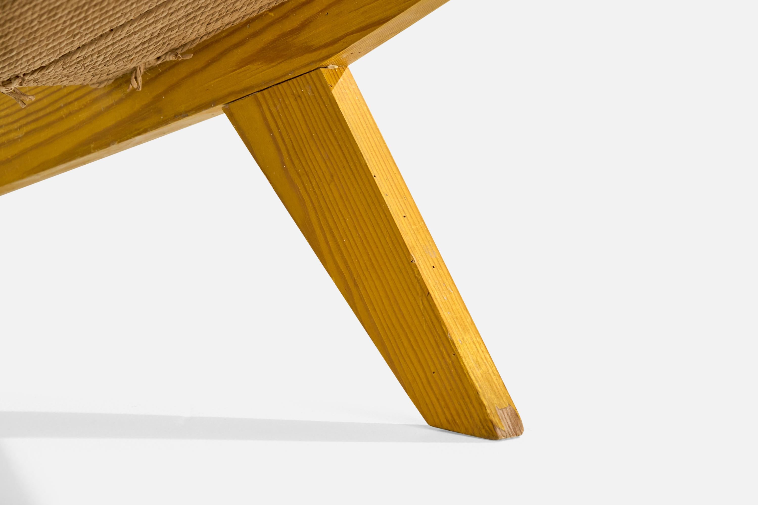 Dänischer Designer, Loungesessel, Kiefernholz, Papierkordel, Dänemark, 1960er Jahre im Angebot 7