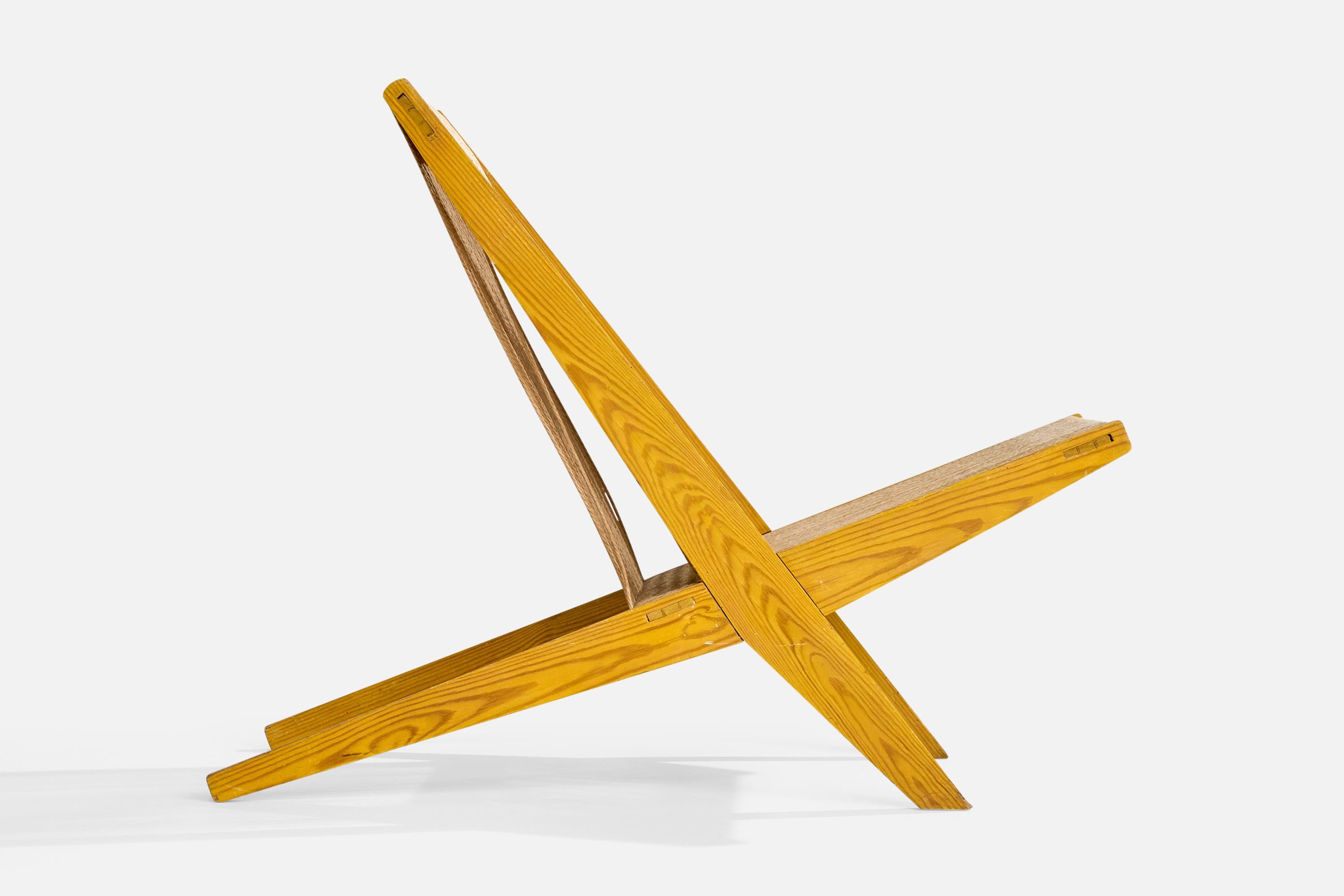 Dänischer Designer, Loungesessel, Kiefernholz, Papierkordel, Dänemark, 1960er Jahre im Angebot 2
