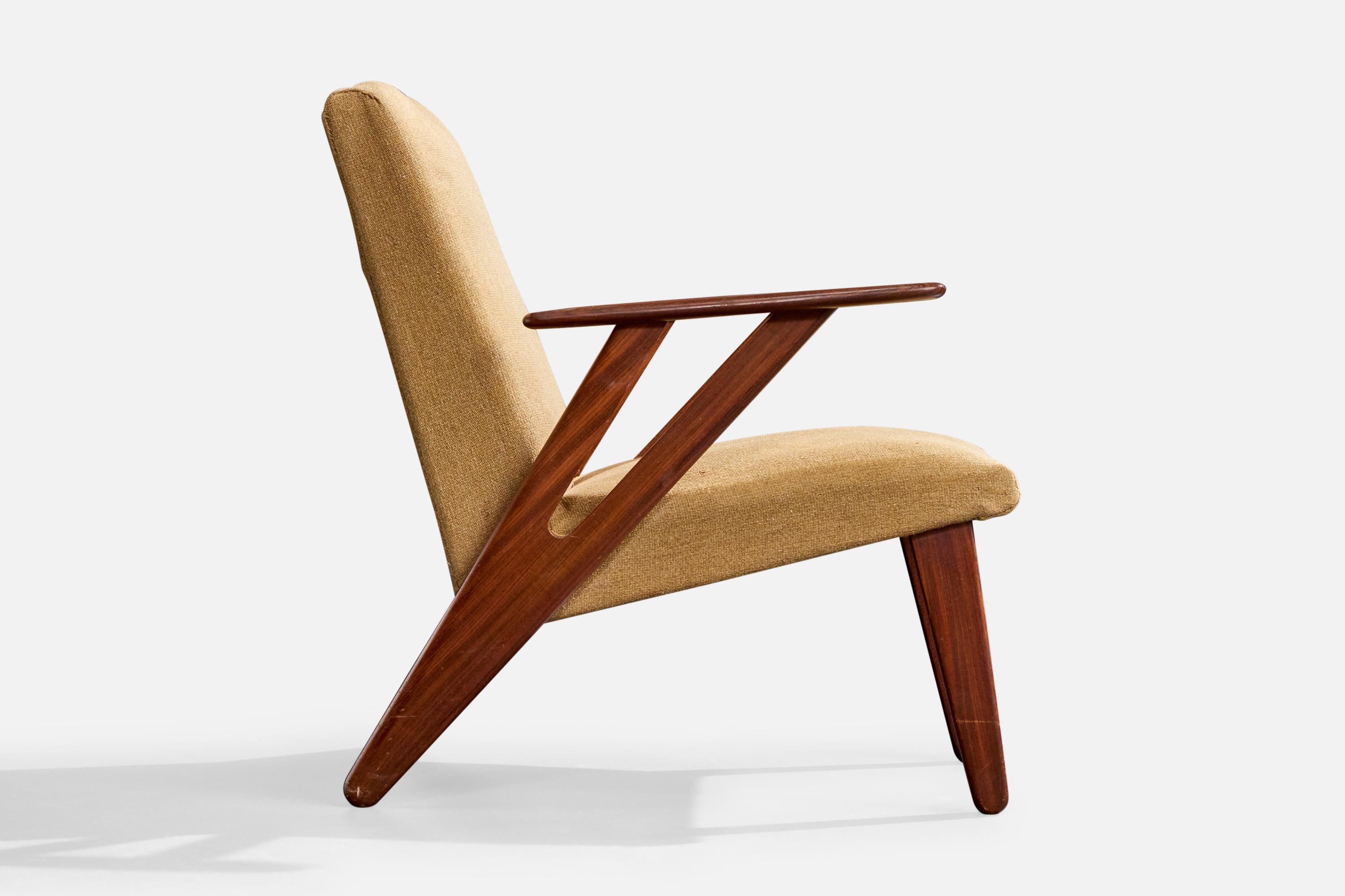 Chaise longue de designer danois, teck, tissu, Danemark, années 1950 en vente 3