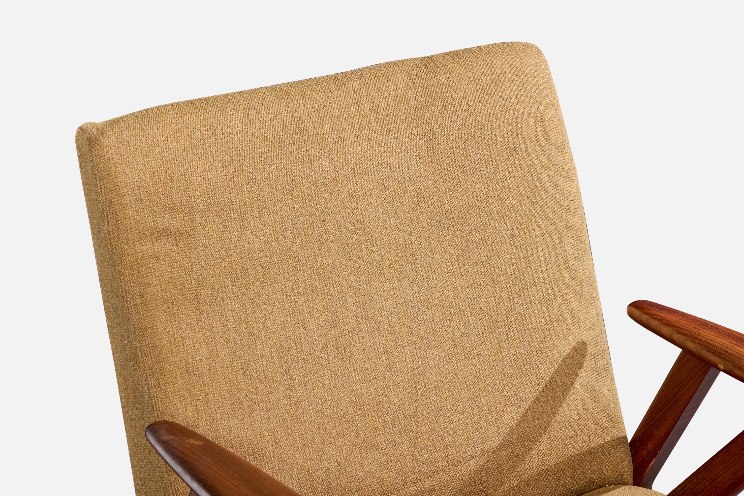 Chaise longue de designer danois, teck, tissu, Danemark, années 1950 en vente 5