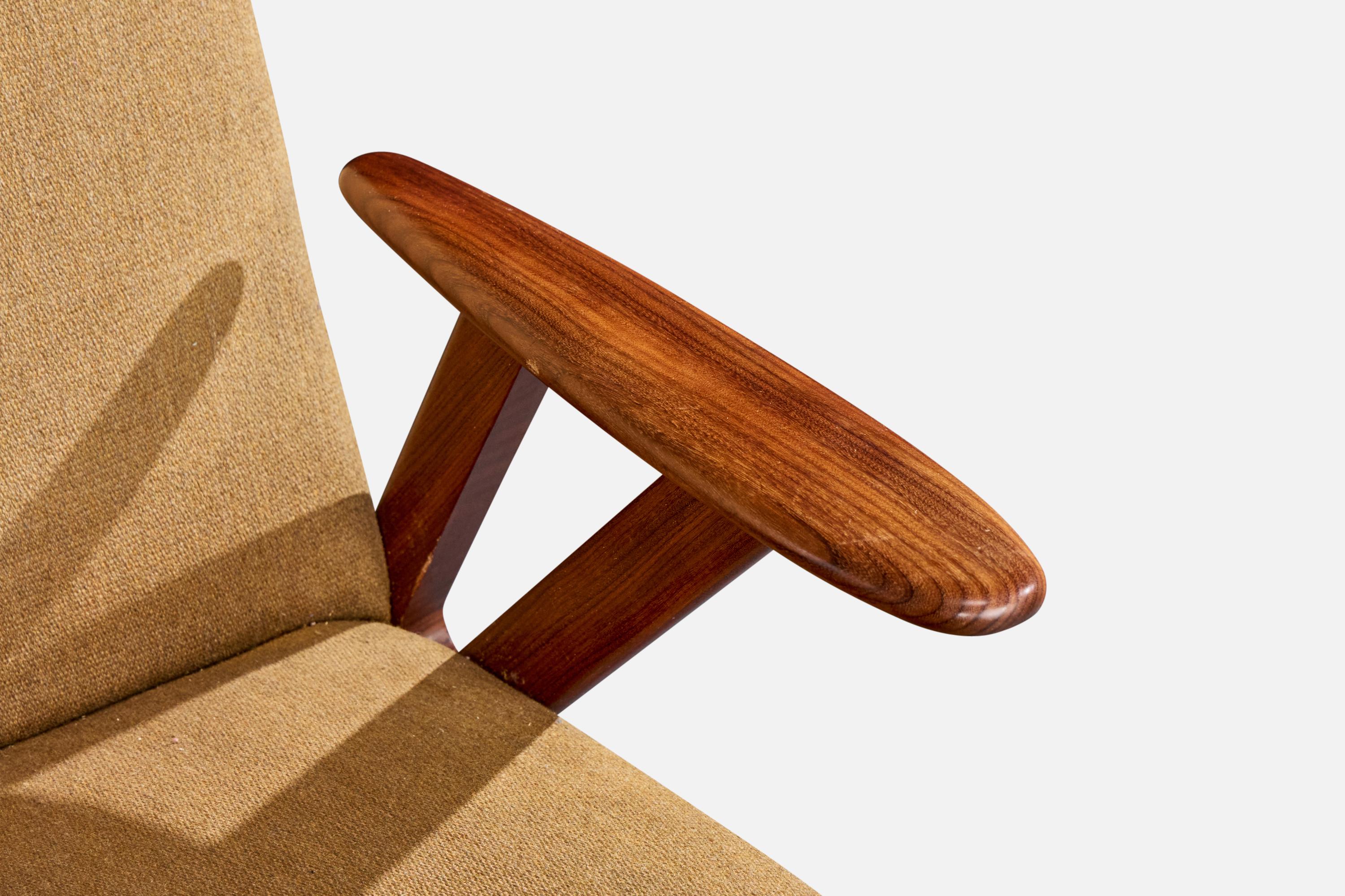 Chaise longue de designer danois, teck, tissu, Danemark, années 1950 en vente 6