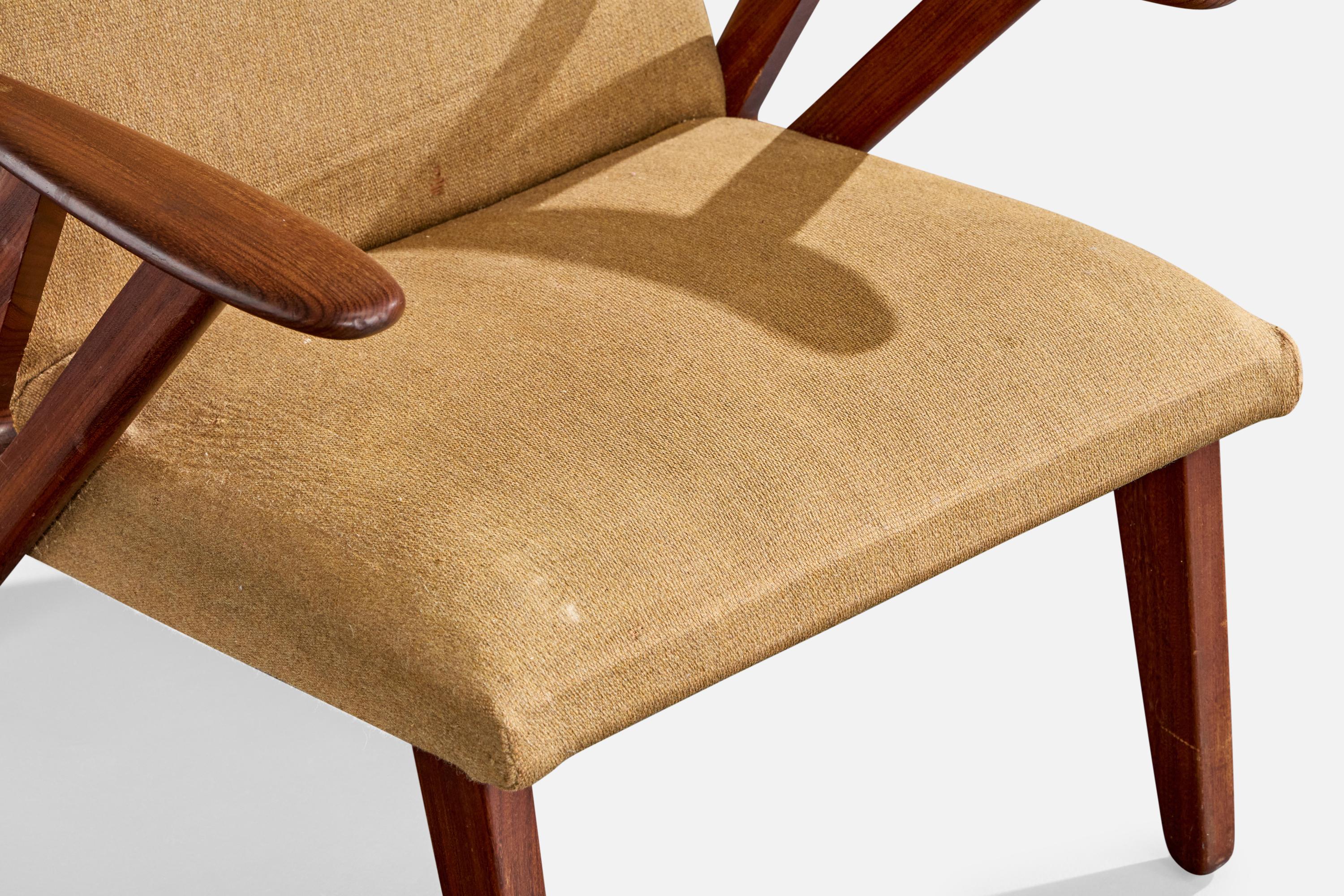Chaise longue de designer danois, teck, tissu, Danemark, années 1950 en vente 7