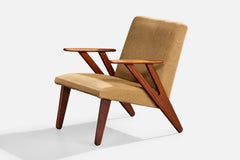 Danish Designer, Lounge Chair, Teak, Fabric, Denmark, 1950s