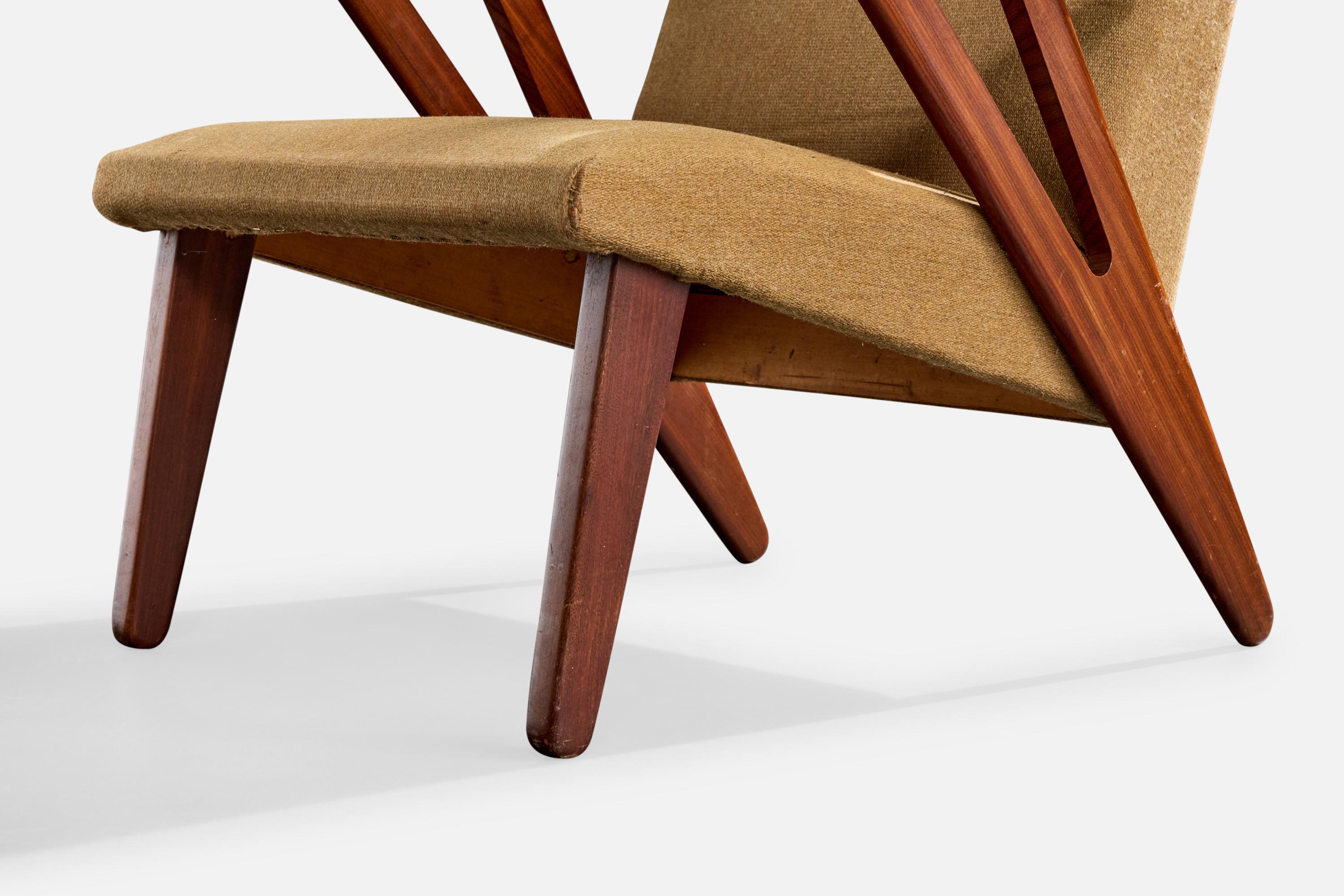Mid-Century Modern Chaise longue de designer danois, teck, tissu, Danemark, années 1950 en vente