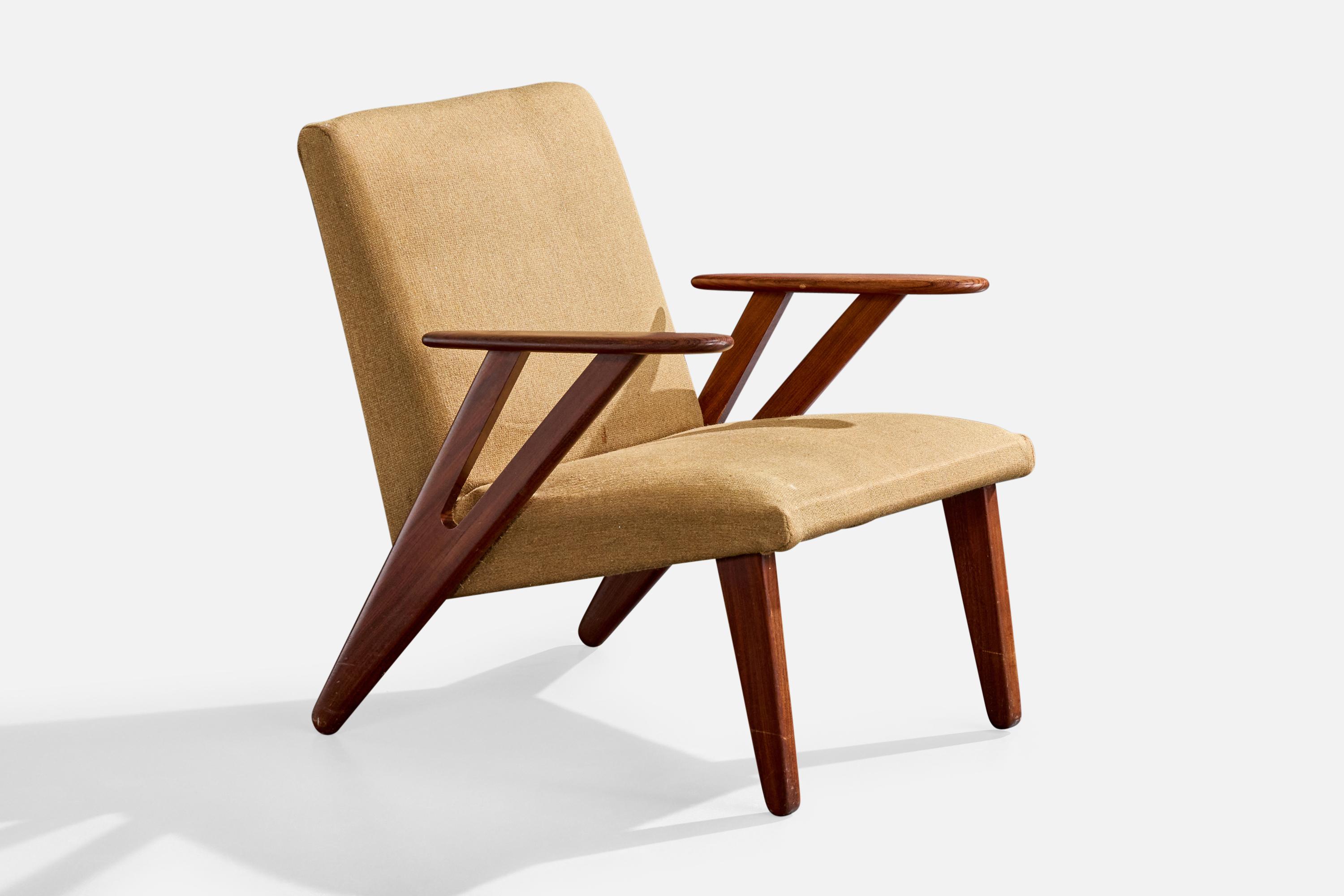 Chaise longue de designer danois, teck, tissu, Danemark, années 1950 en vente 1