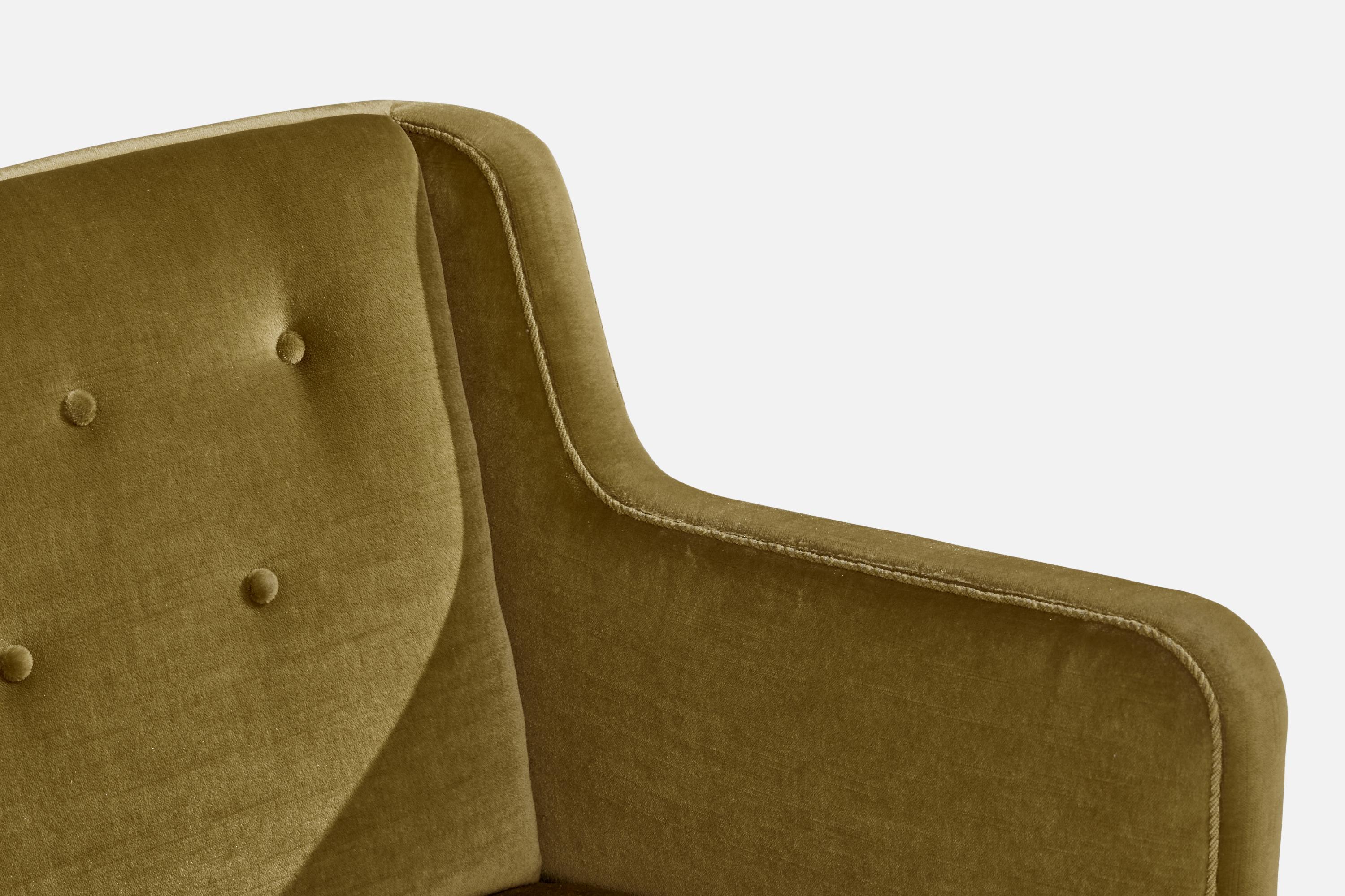 Danish Designer, Lounge Chair, Velvet, Wood, Denmark, 1940s For Sale 3